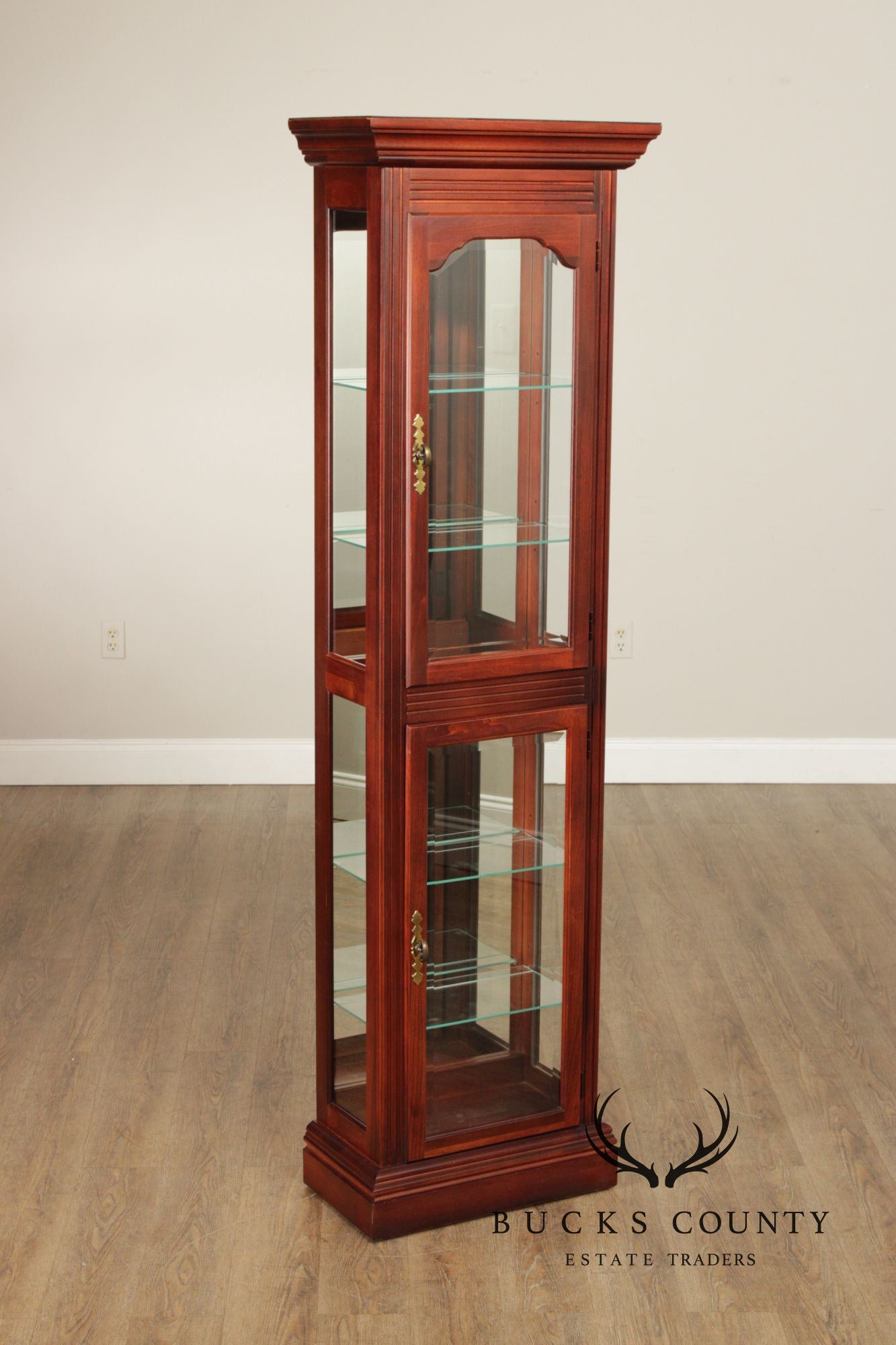 Traditional Cherry and Beveled Glass Curio Display Cabinet