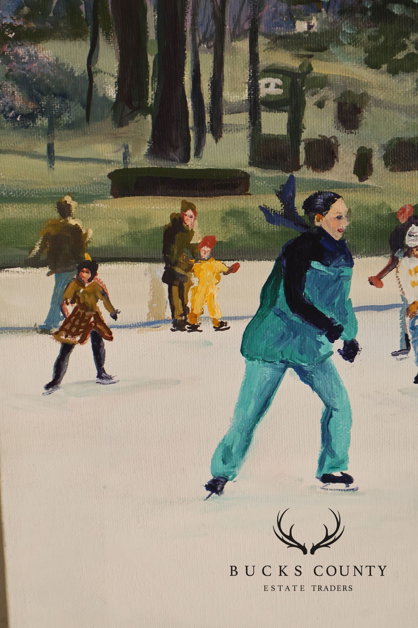 Ruth Mayer Central Park Ice Skating Landscape Original Oil Painting On Canvas