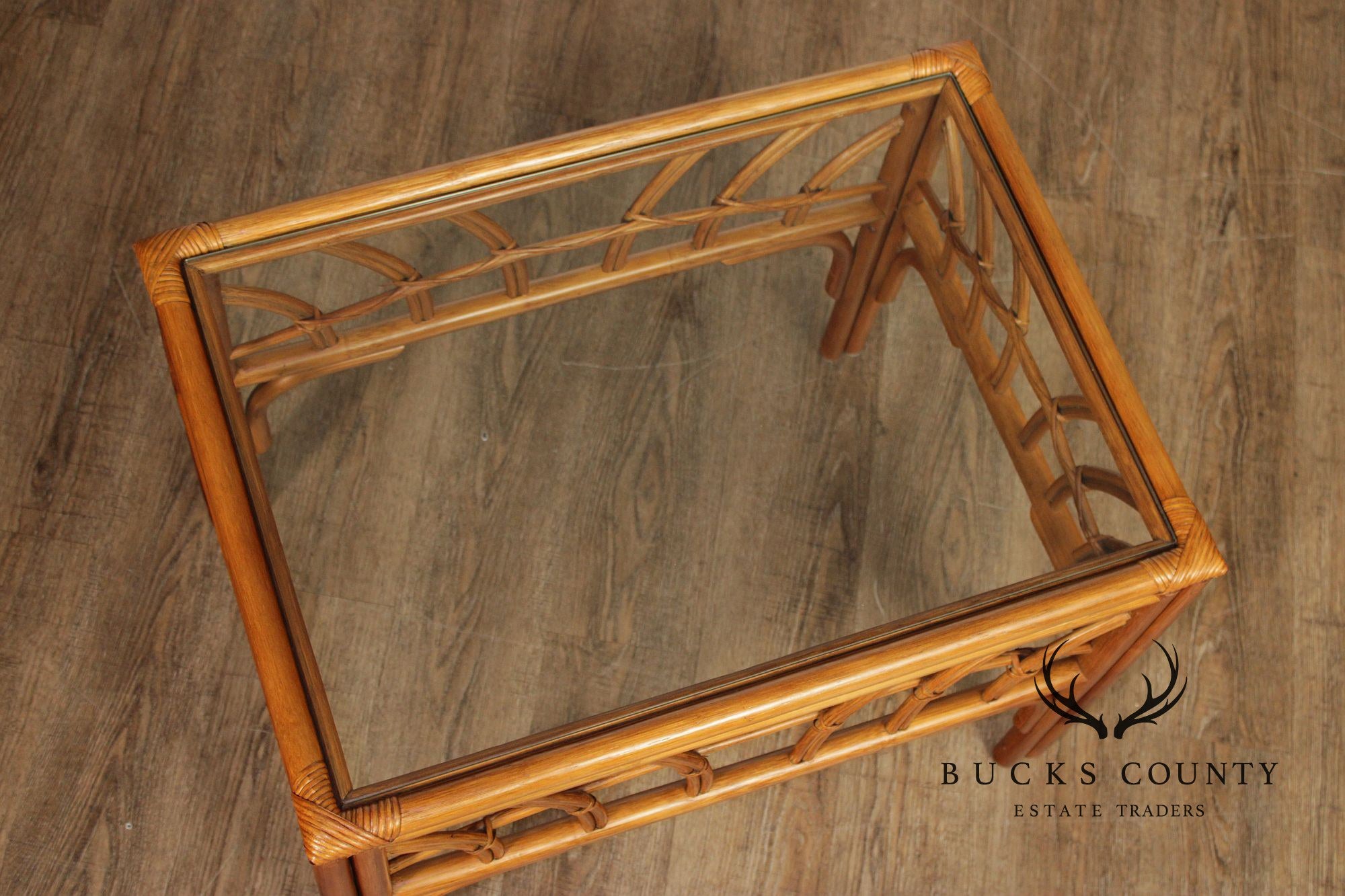 South Sea Rattan  'New Kauai' Glass Top Side Table