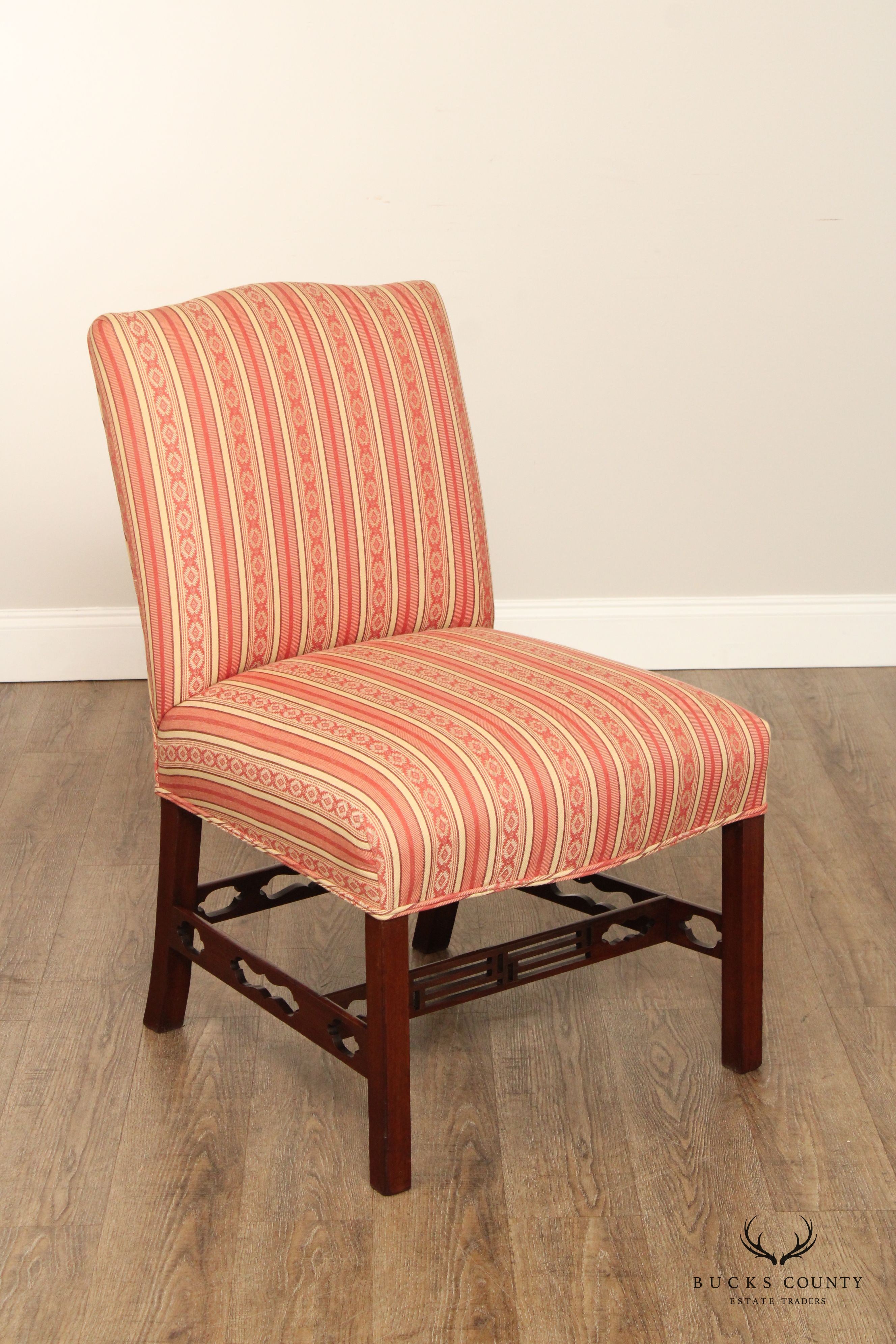 Chippendale Style Custom Upholstered Pair Of Mahogany Side Chairs