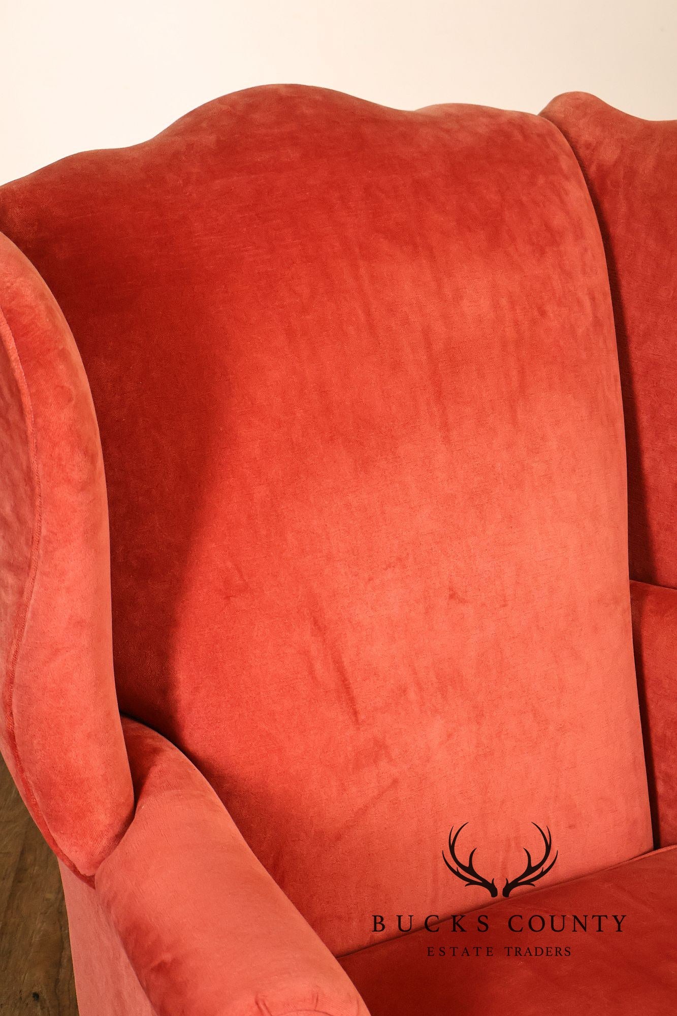 Thomasville Pair Of Traditional Coral Velvet Wingback Chairs