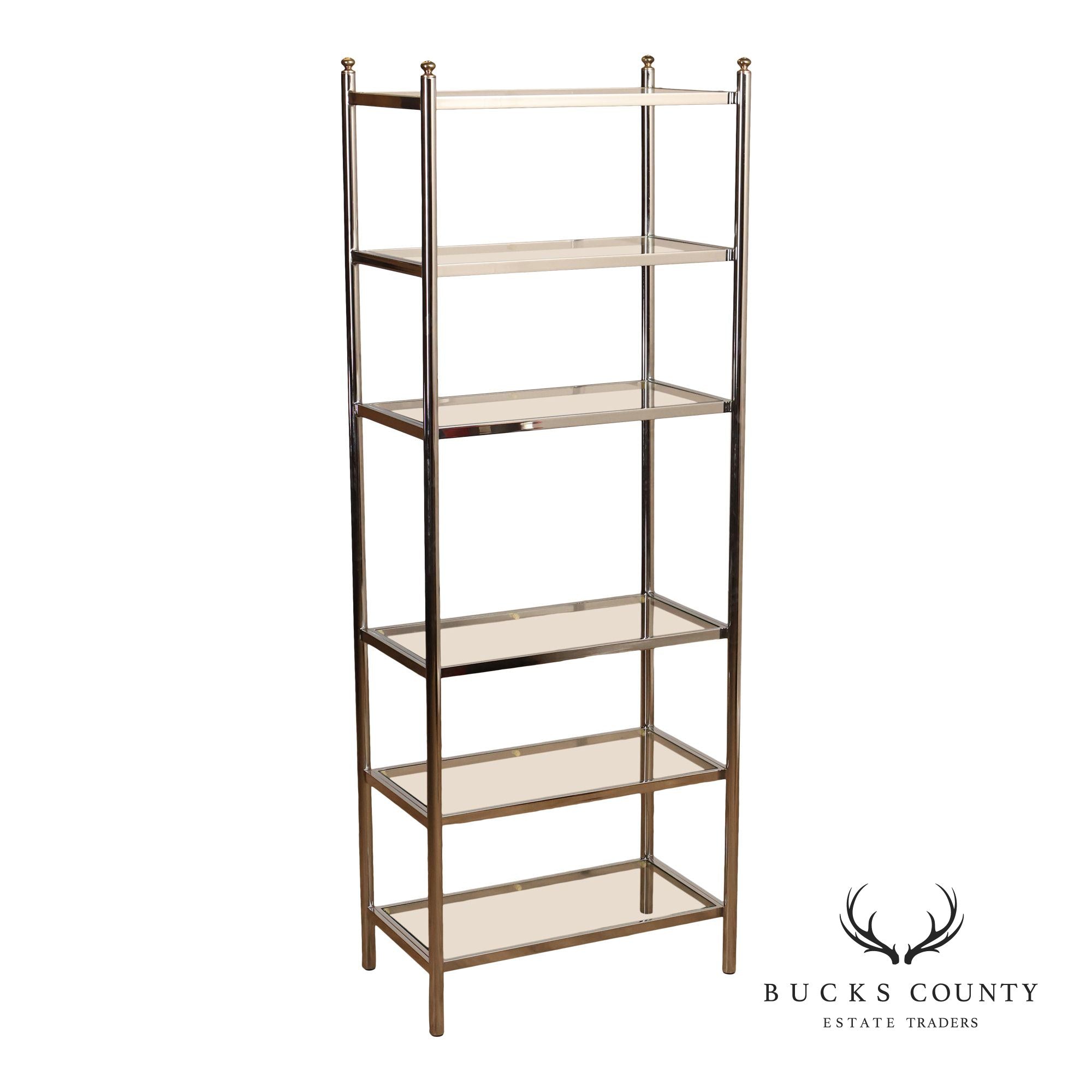 Italian Regency Style Chrome and Glass Etagere Shelf