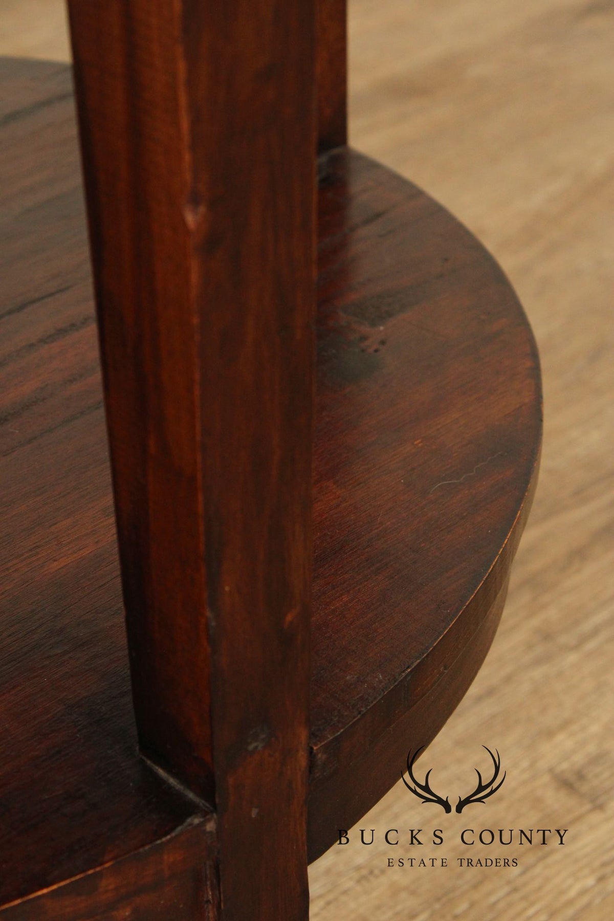 Rustic Round Two-Tier Hardwood Side Table