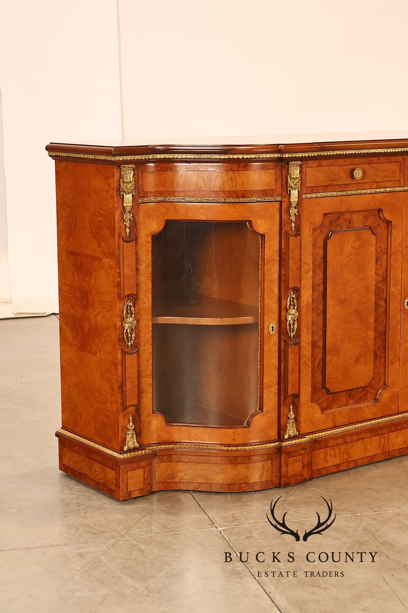 Italian Neoclassical Style Burl Wood Sideboard Credenza