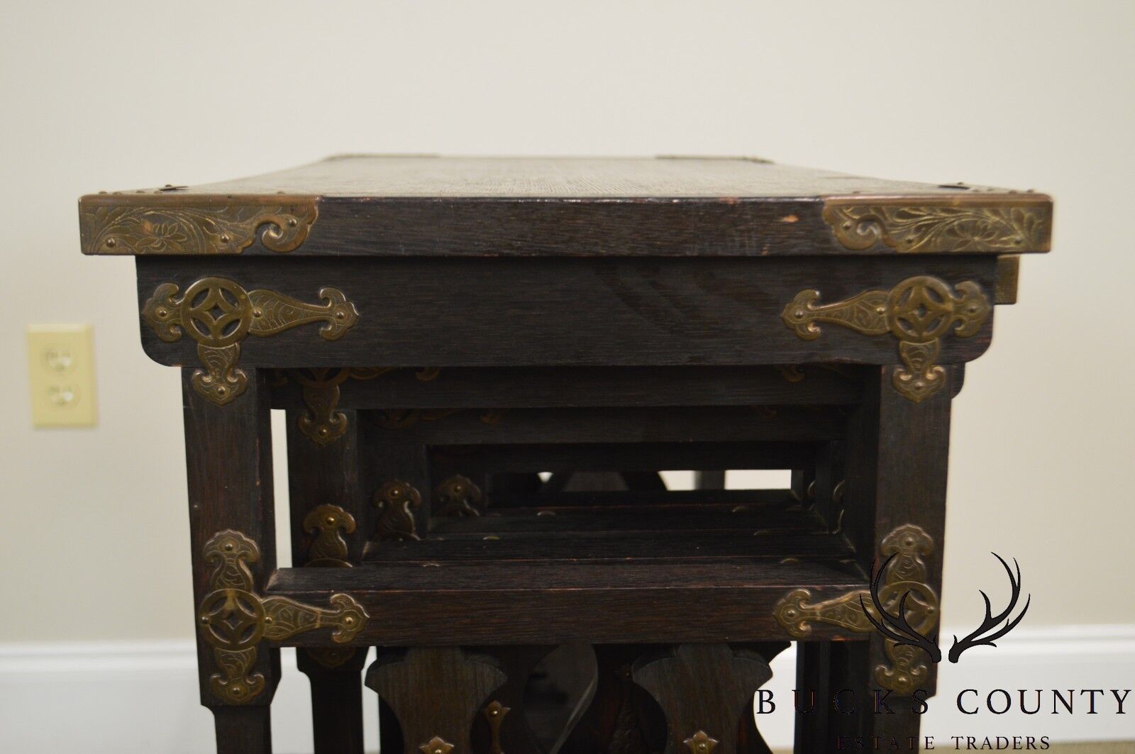 Arts & Crafts Antique Oak Asian Inspired Nesting Tables