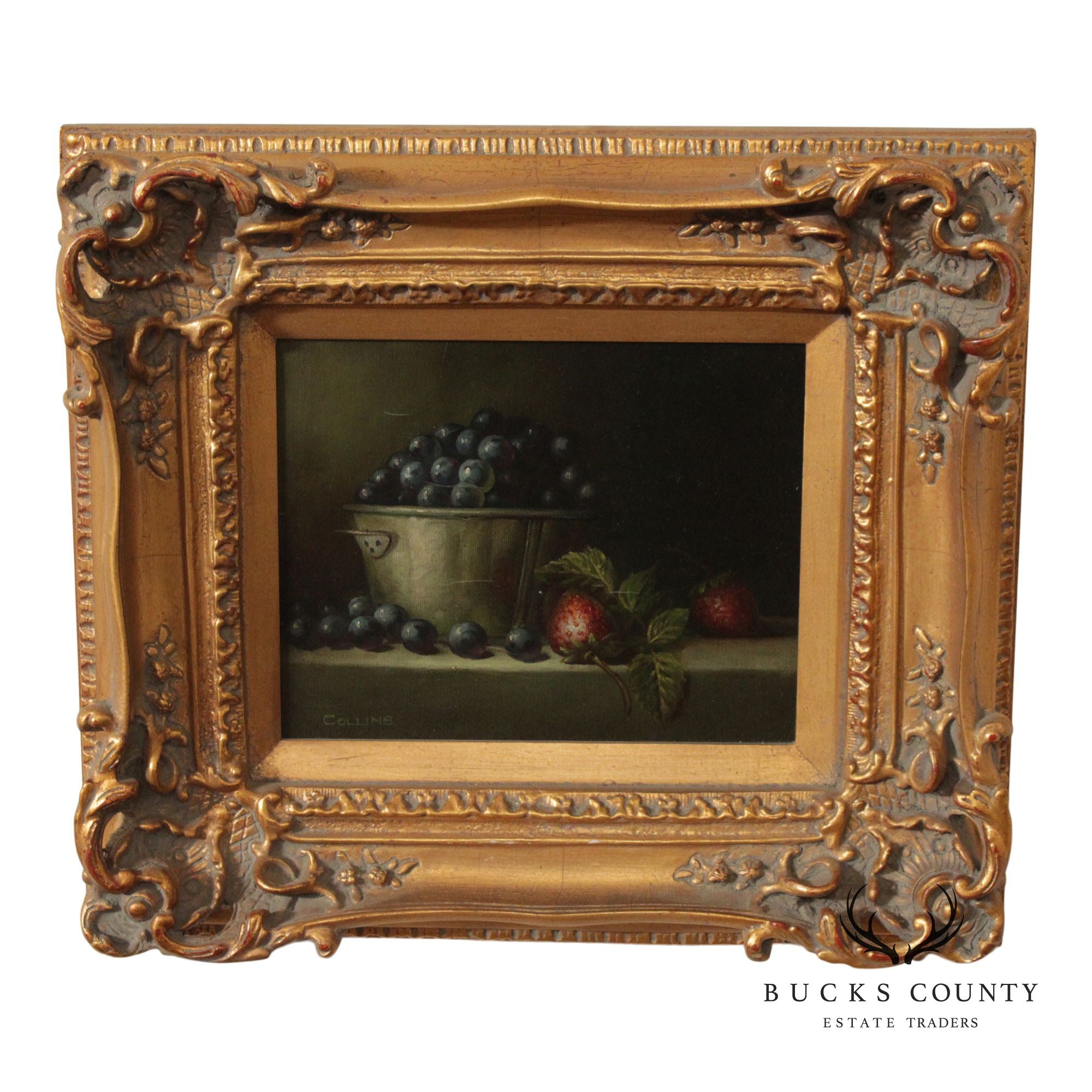 Framed Oil Painting, Berry Still-Life Signed Collins