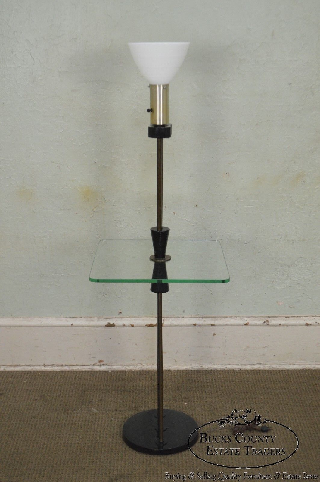 Gerald Thurston Attributed Mid Century Modern Black & Brass Floor Lamp