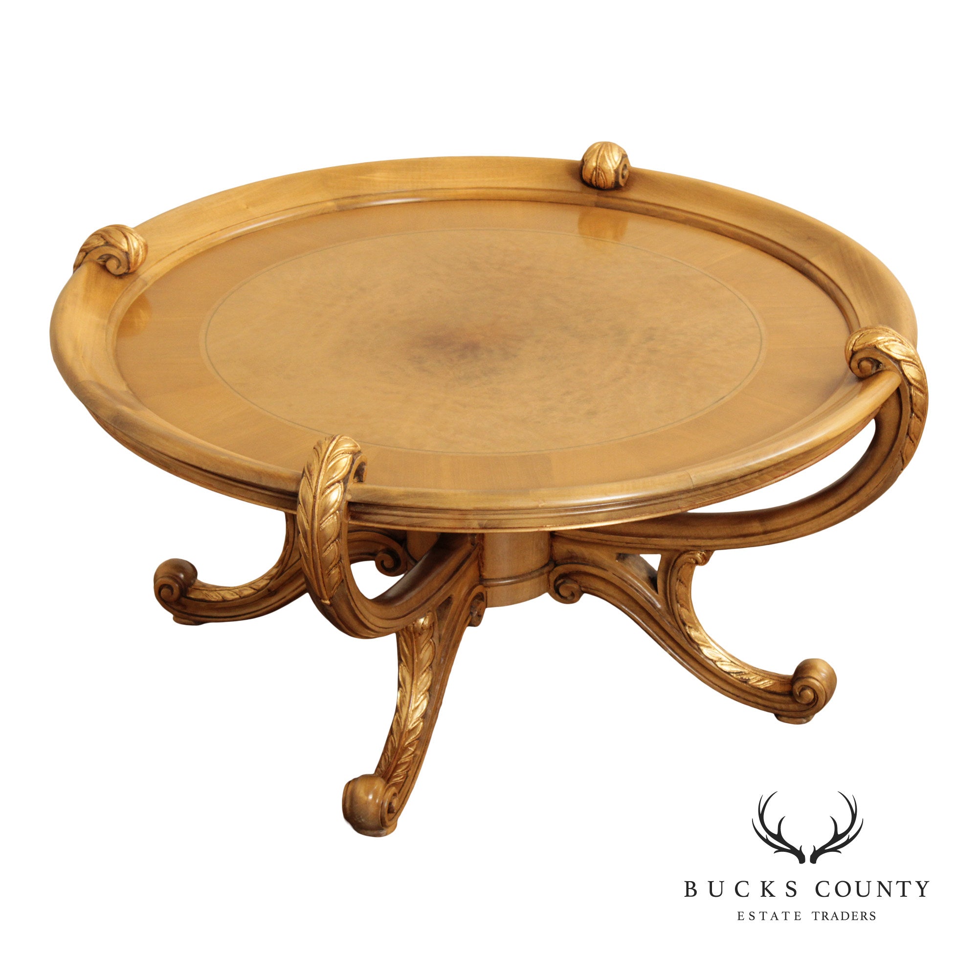 Colombo Mobili Round Italian Carved Partial Gilt Coffee Table