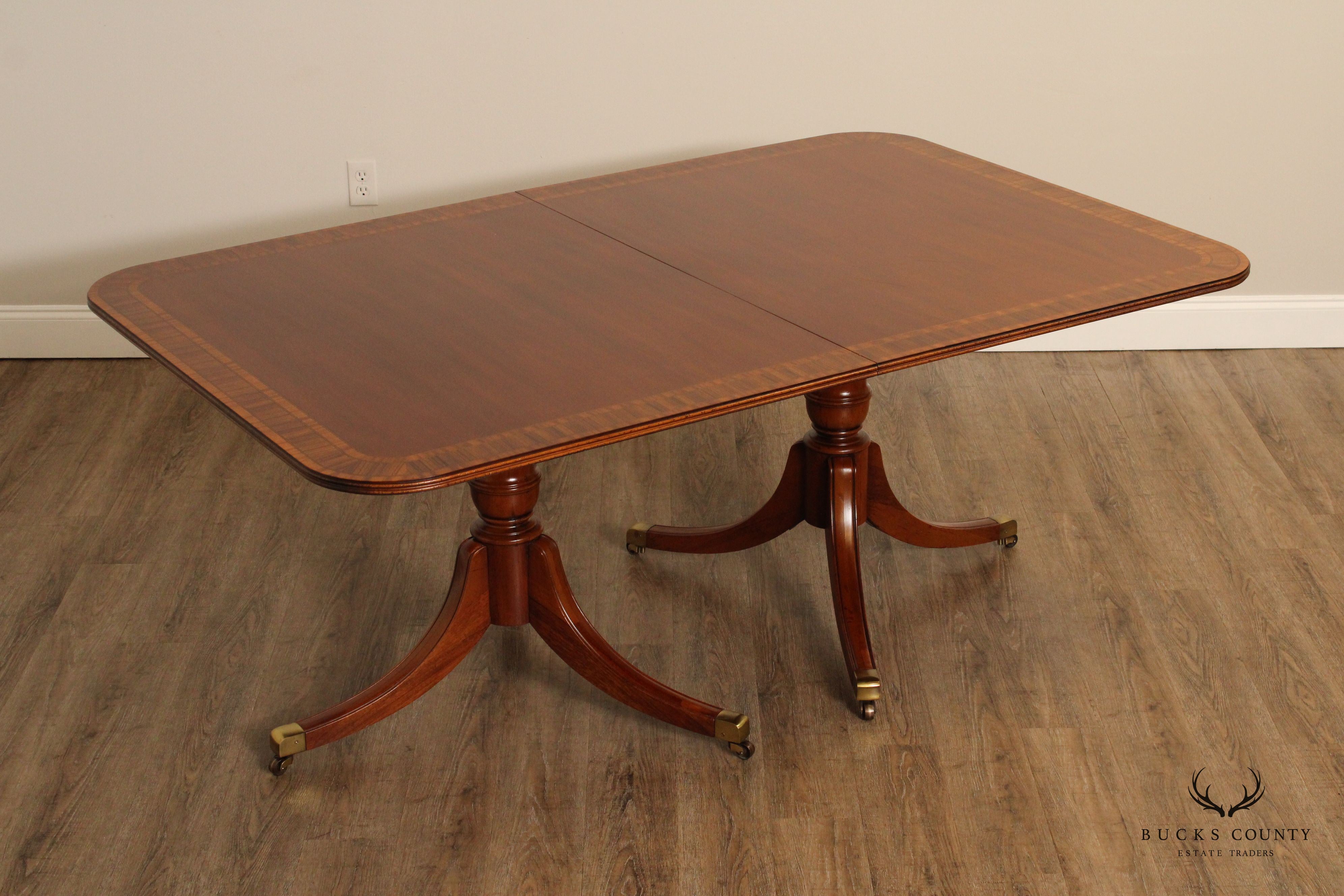 Georgian Style Banded Inlaid Mahogany Double Pedestal Dining Table