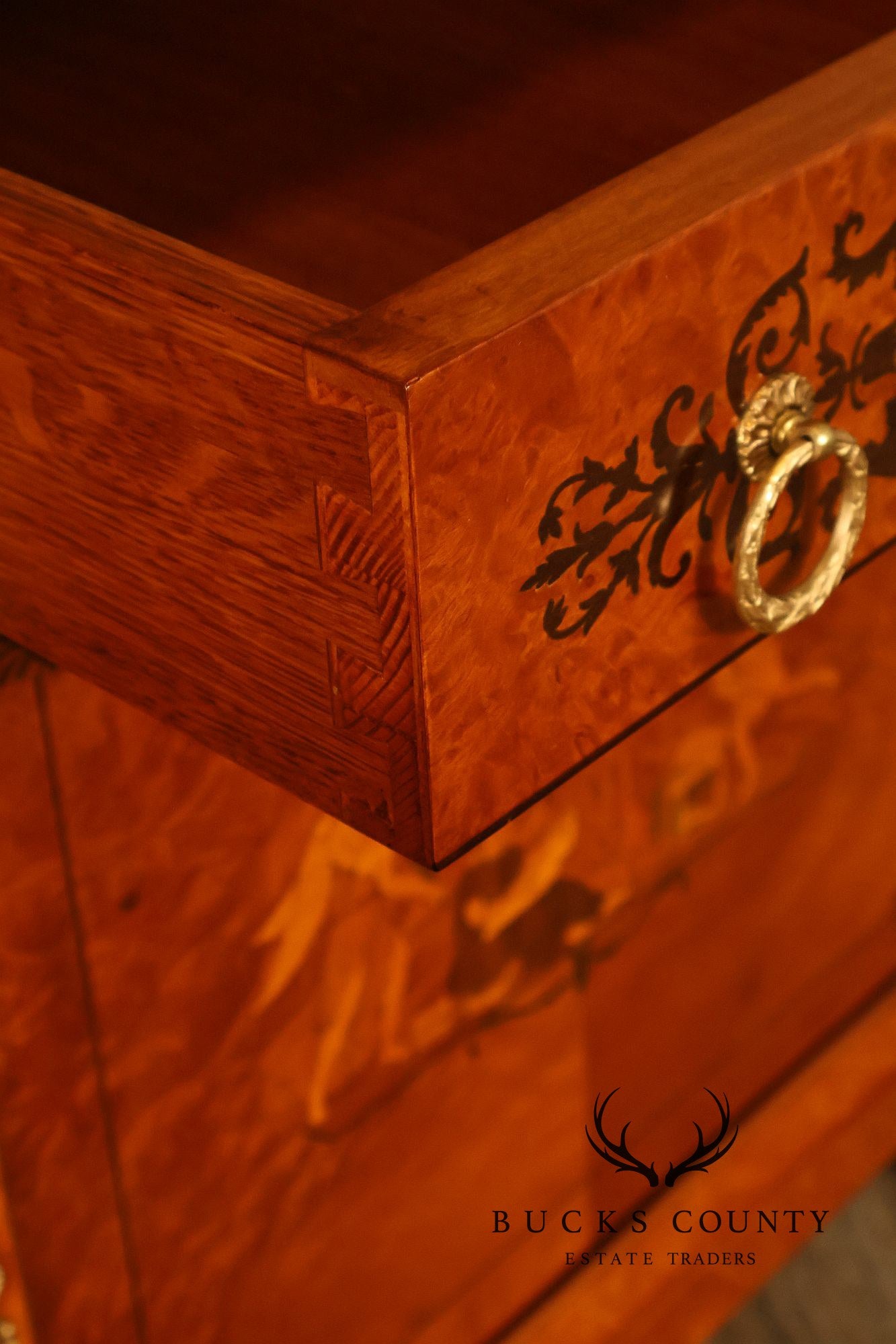 Rho Mobili D'Epoca Neoclassical Burl Wood Marquetry Inlaid Sideboard
