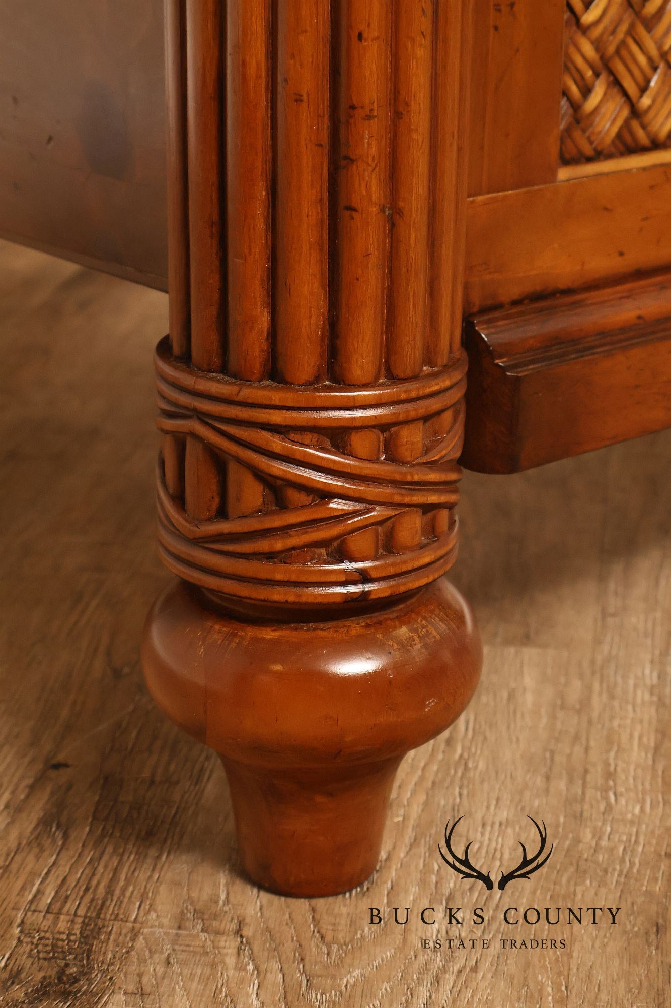 Tropical British Colonial Style Carved Wood Queen Poster Bed