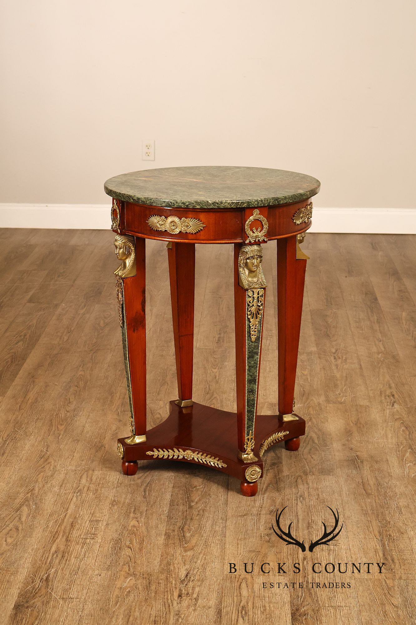 French Empire Style Pair Of Round Marble Top Ormolu Mounted Side Tables
