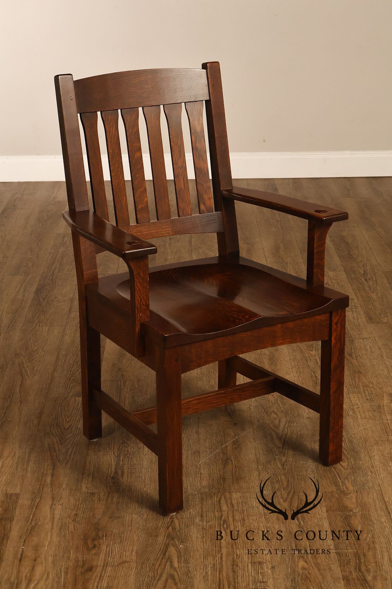 Stickley Mission Collection Pair Of Oak Cottage Armchairs