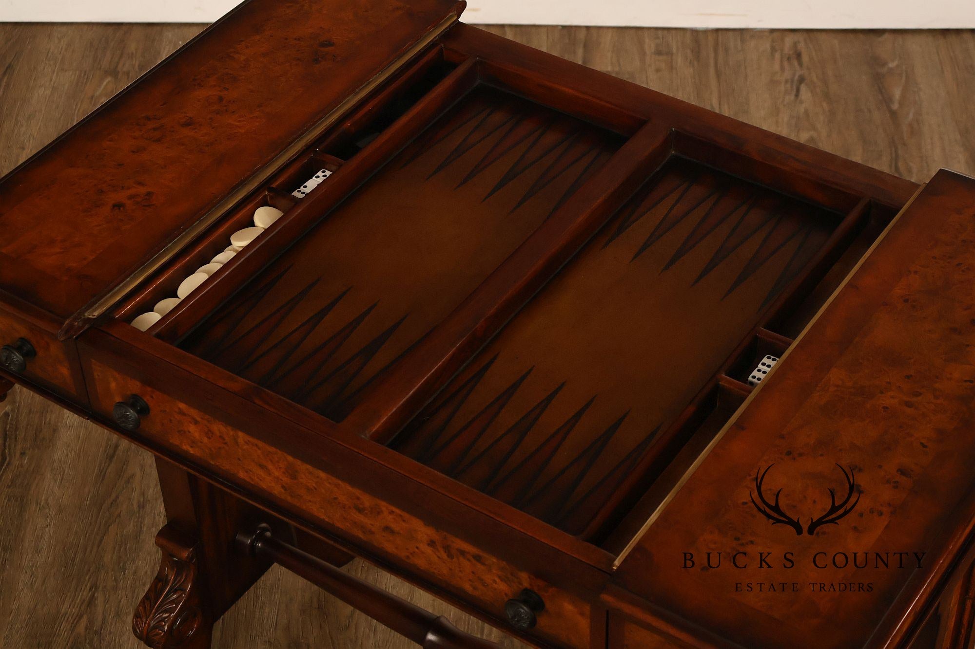 Theodore Alexander Mahogany Burl Wood Game Table