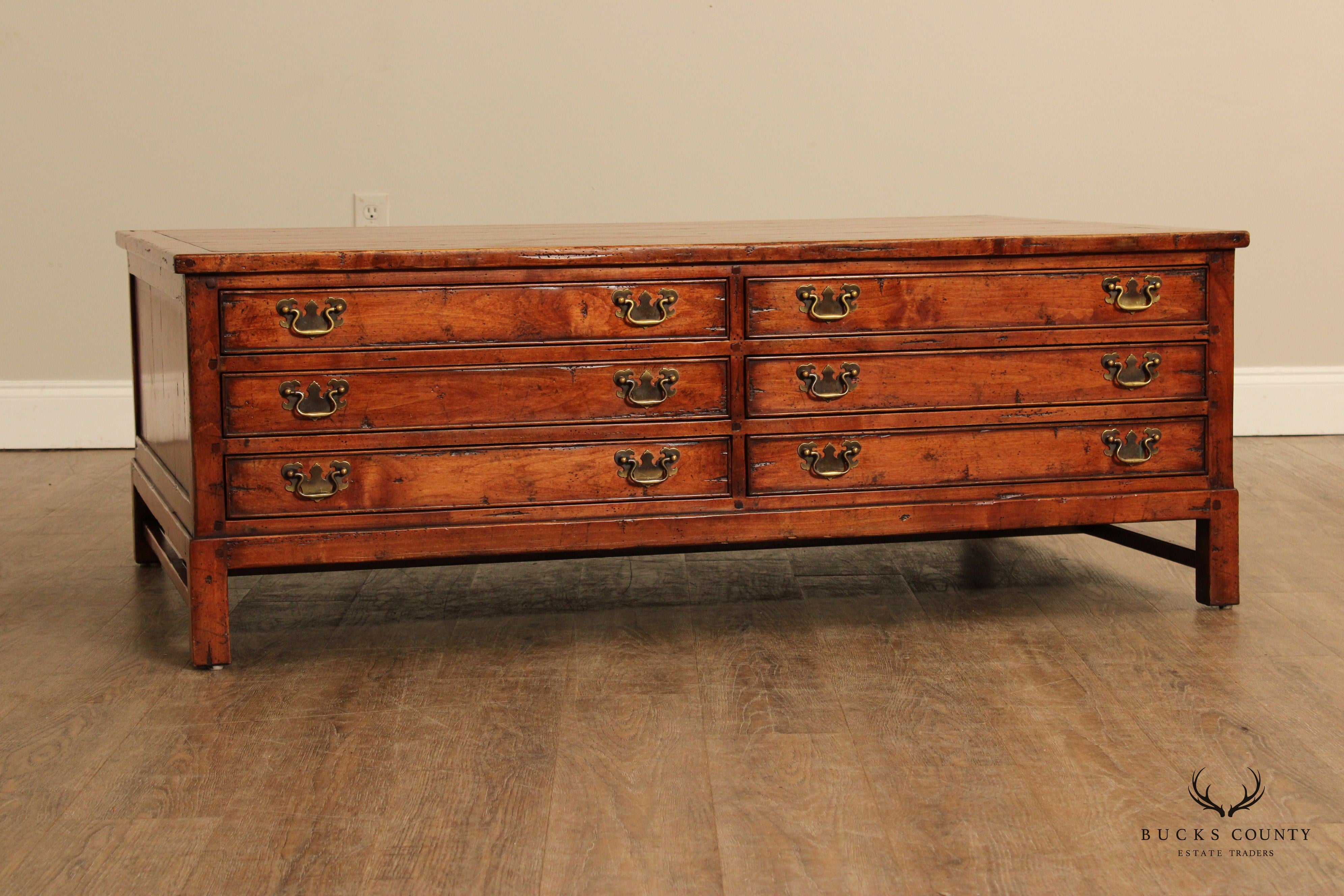 Rustic Distressed Finish Multi-Drawer Coffee Table