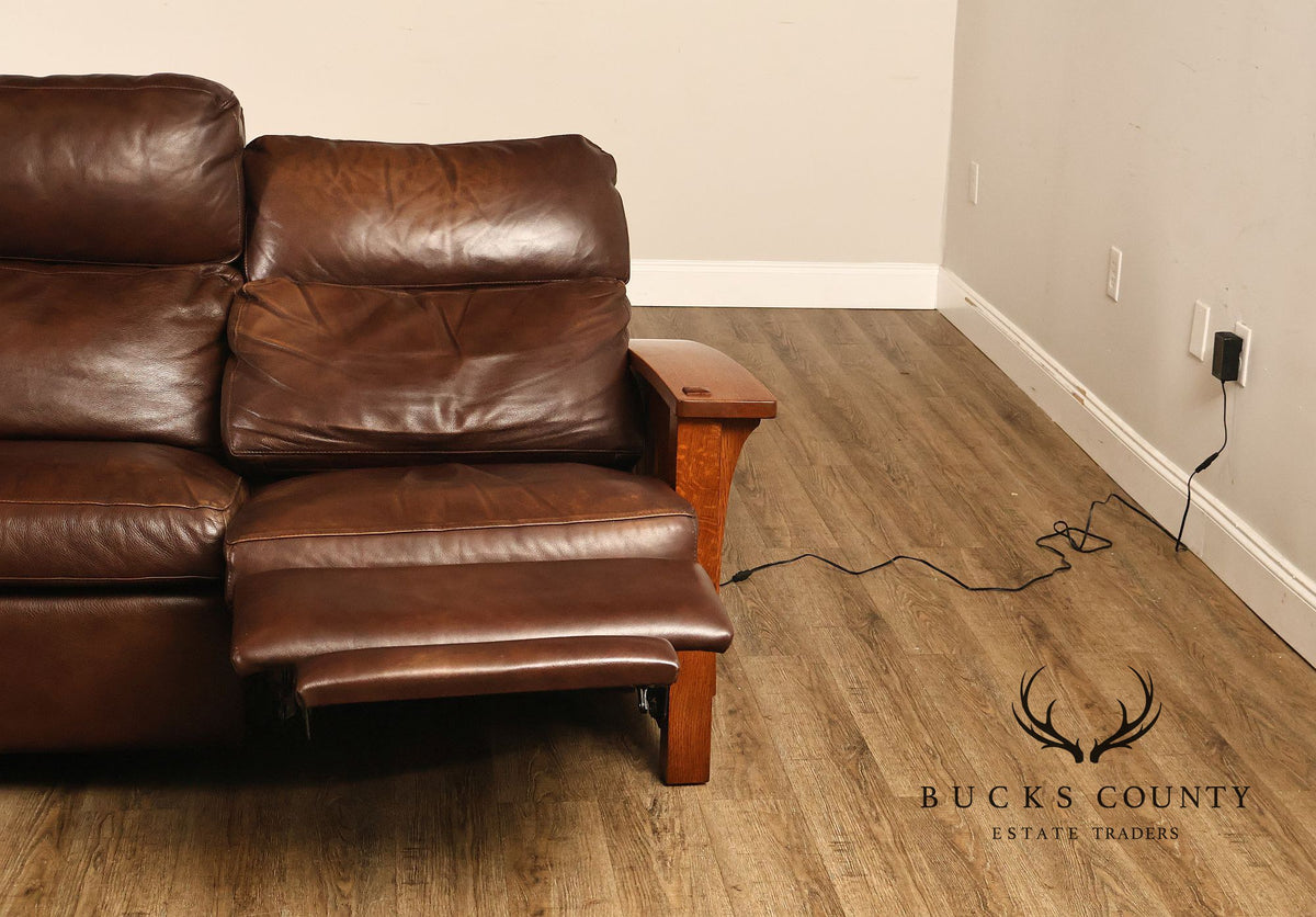 Stickley Orchard Street Mission Oak Leather Power Motion Sofa