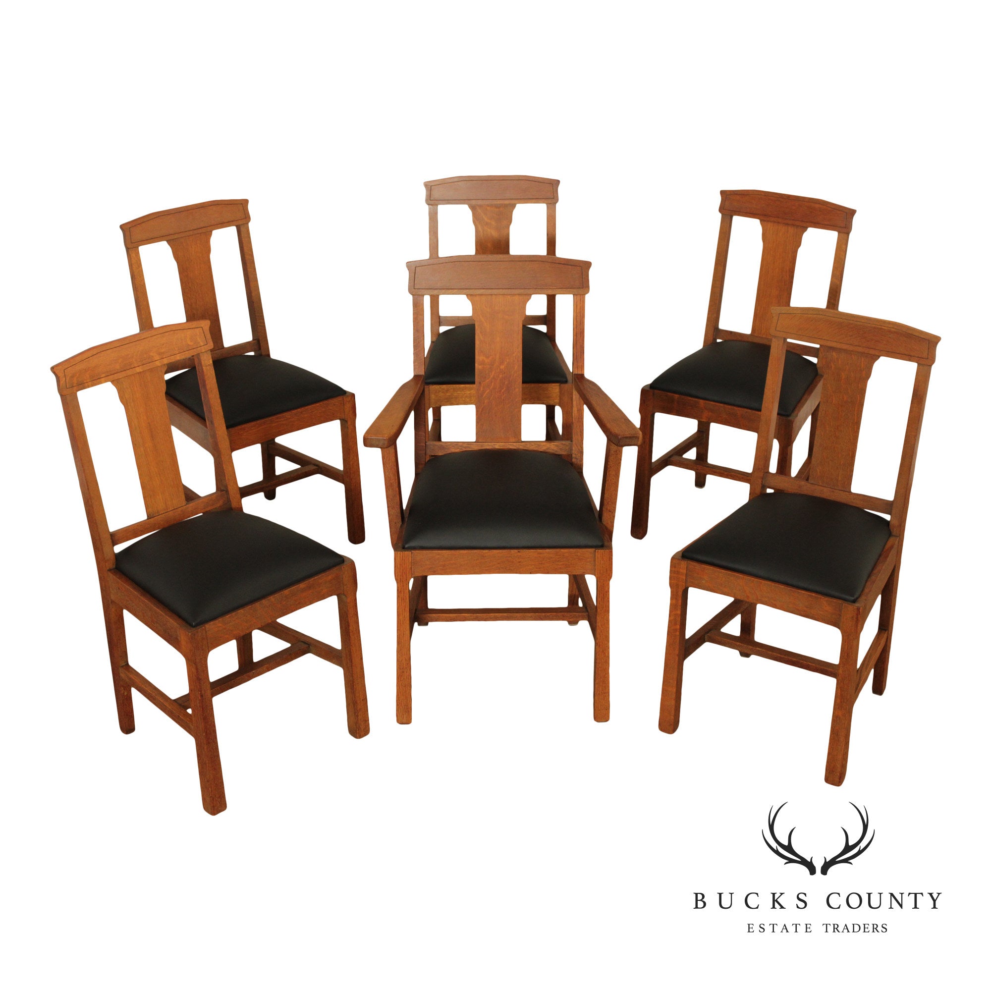 J.K. Rishel Furniture Co. Antique Mission Oak Set Of Six Dining Chairs