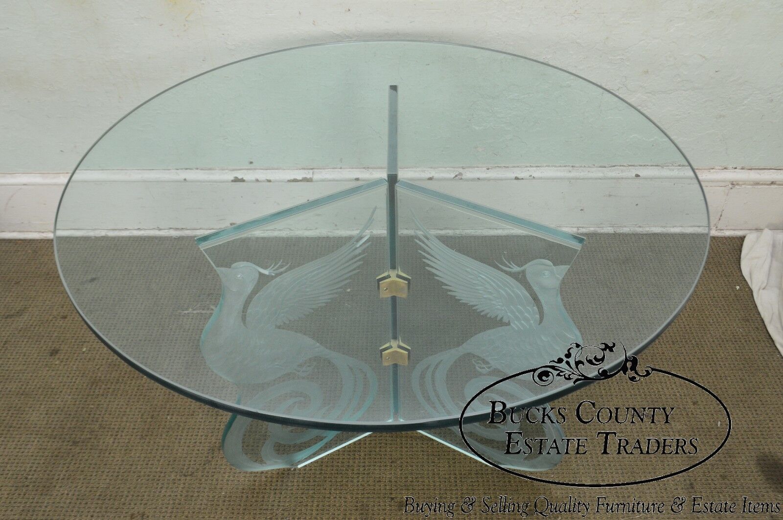 Contemporary Phoenix Etched Round Glass Dining Table (possibly Pace)