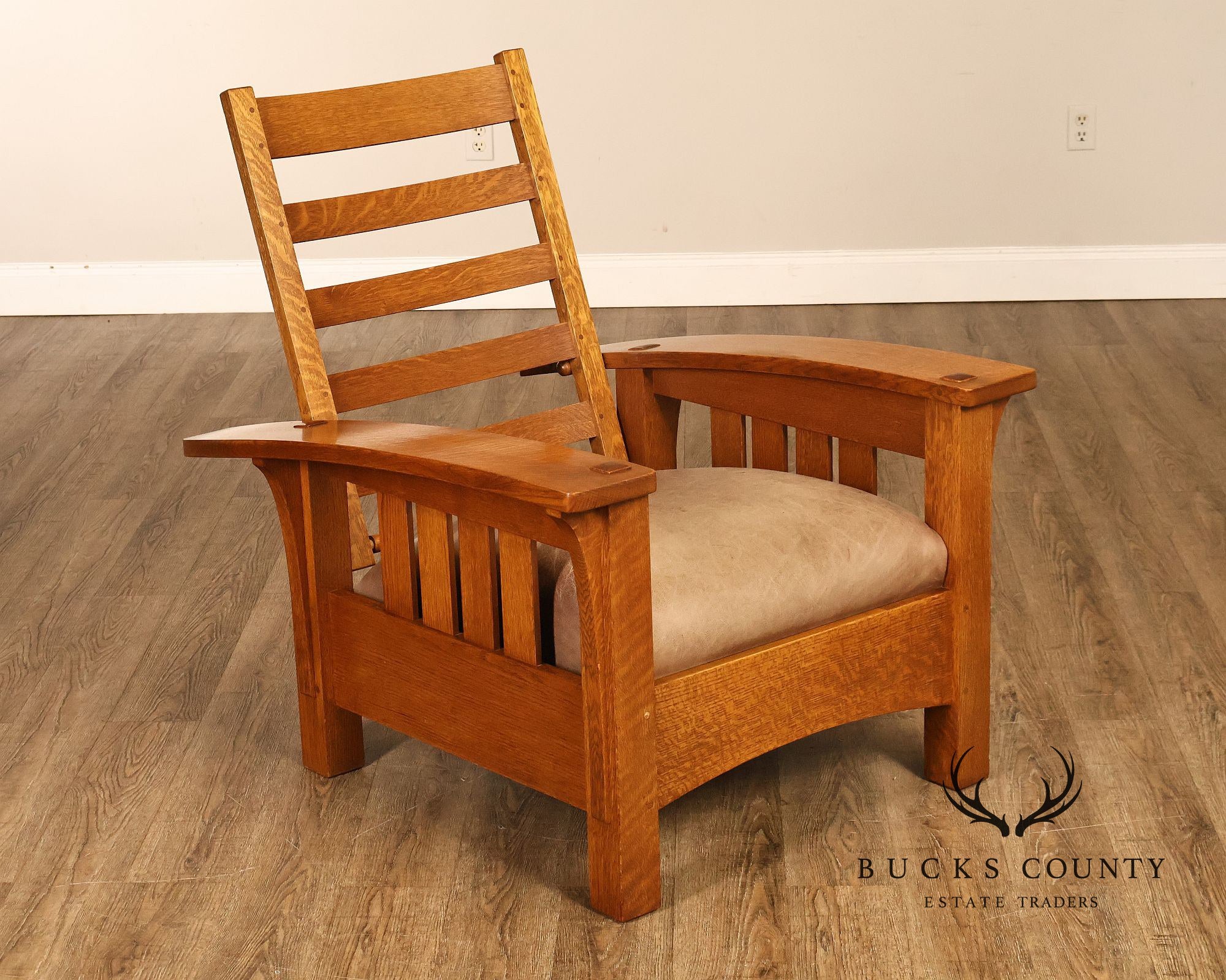 Stickley Mission Collection Oak And Leather Morris Chair With Ottoman