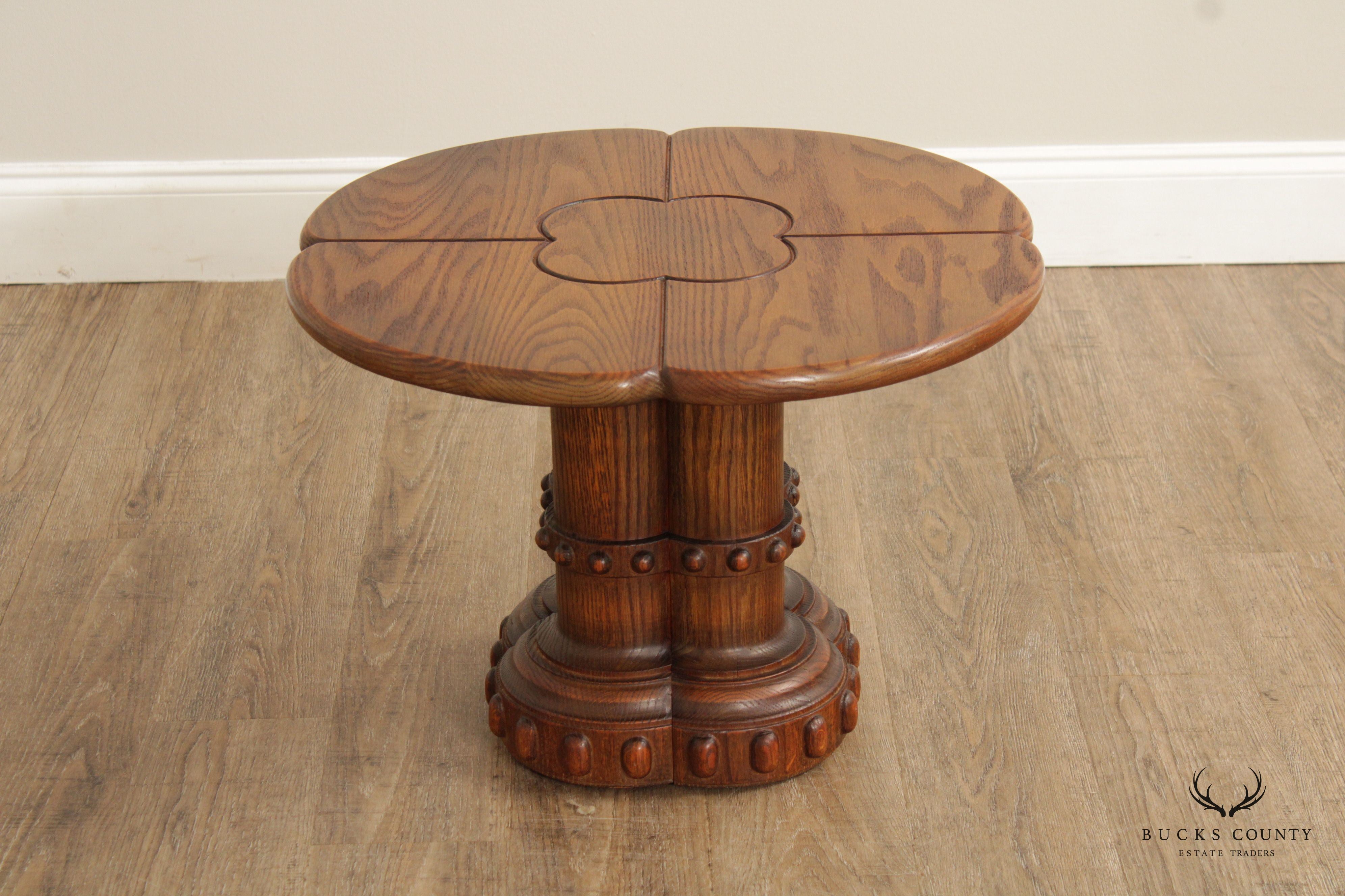 Vintage Pair Of Oak Carved Base Clover Top Side Tables