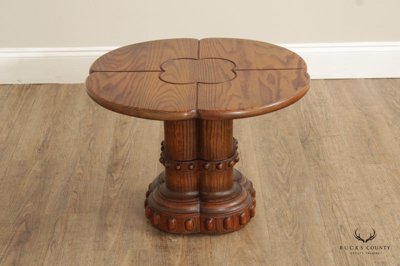 Vintage Pair Of Oak Carved Base Clover Top Side Tables