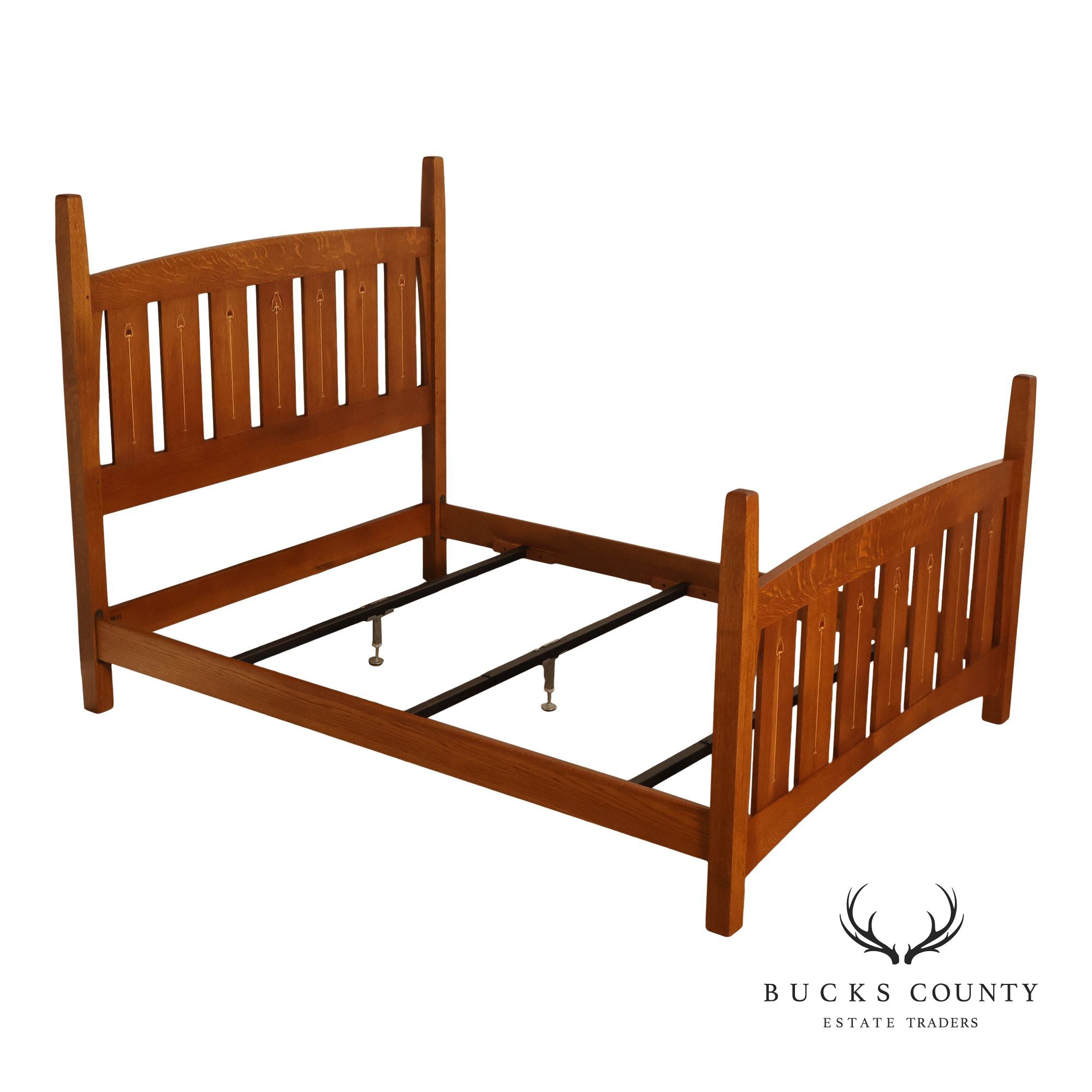 Stickley Mission Collection Harvey Ellis Inlaid Oak Queen Bed