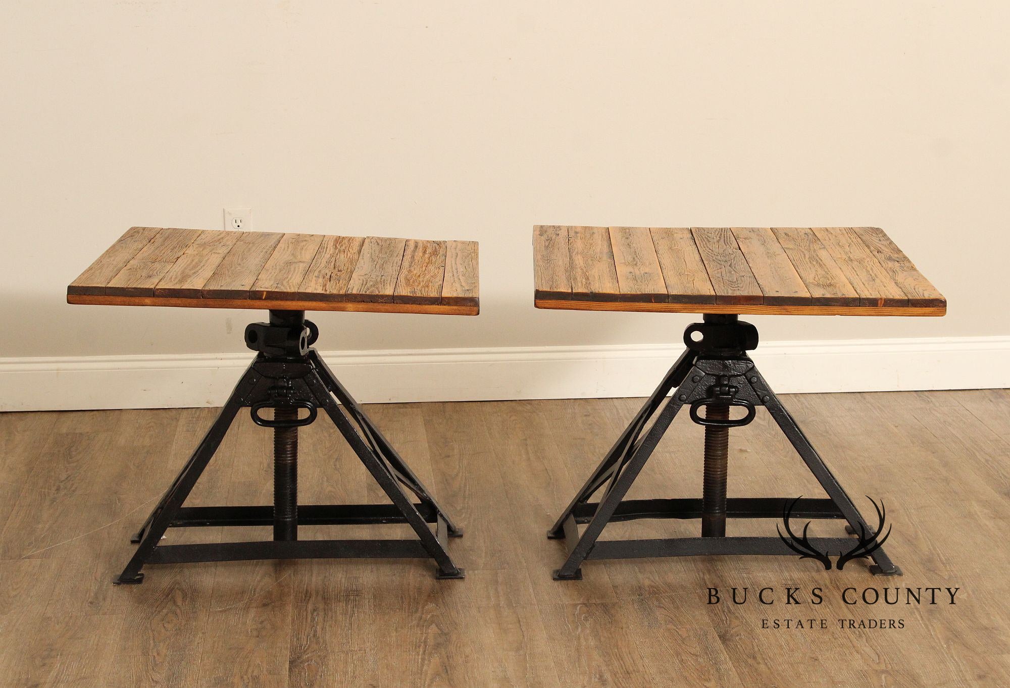 Industrial Style Pair of Adjustable Height Tables