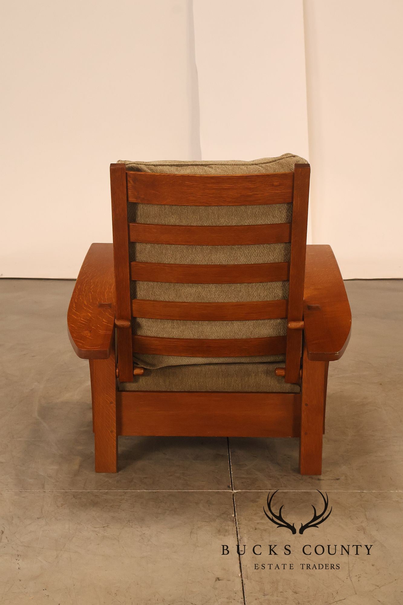 Stickley Mission Collection Oak And Custom Upholstery Bow Arm Morris Chair