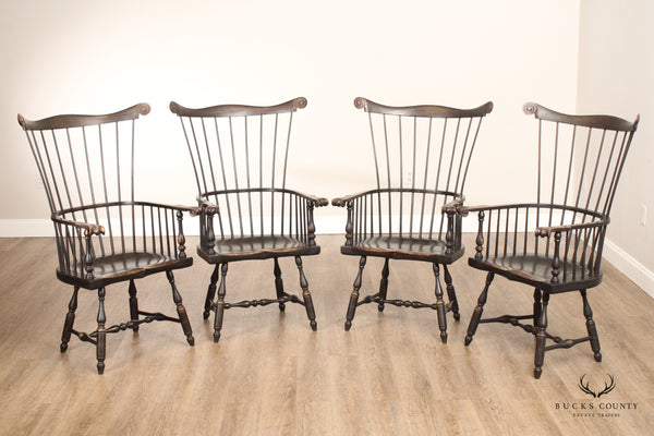 Ashlen Set Of Four Distress Black Painted Windsor Dining Chairs