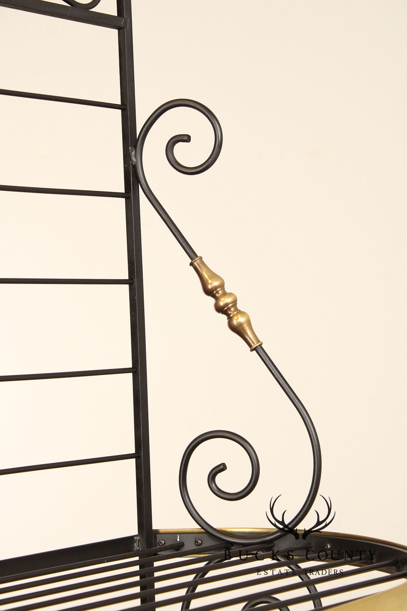 French Country Style Wrought Iron And Brass Baker's Rack