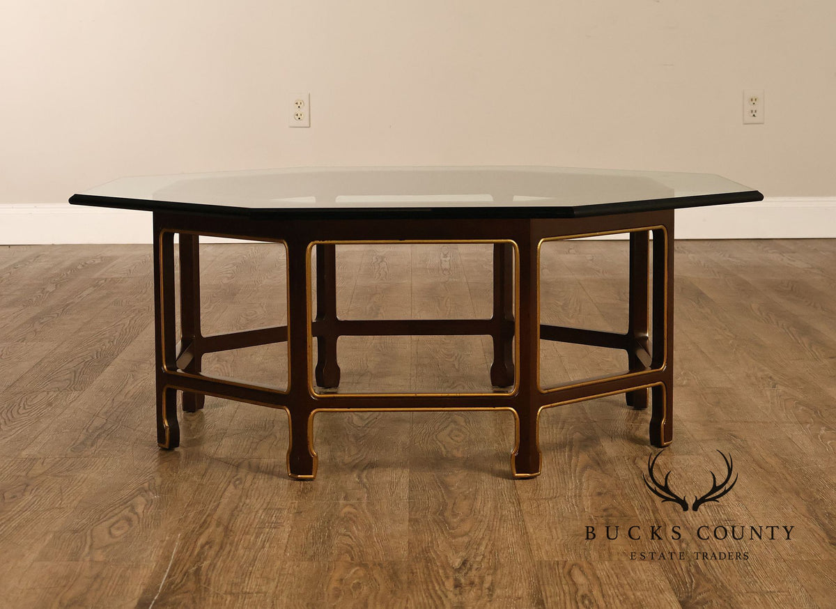 Asian Style Glass Top Octagonal Coffee Table