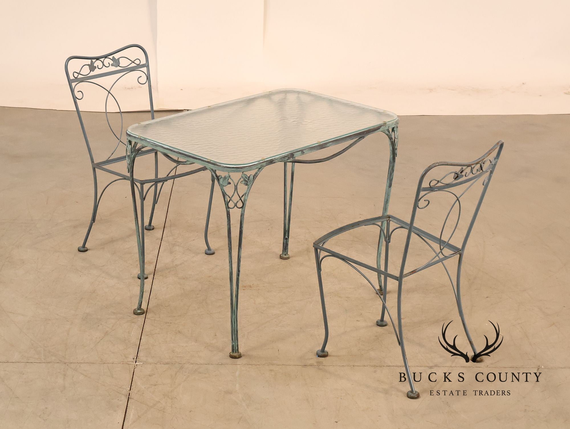 Vintage Ornamental Wrought Iron Three-Piece Patio Bistro Set