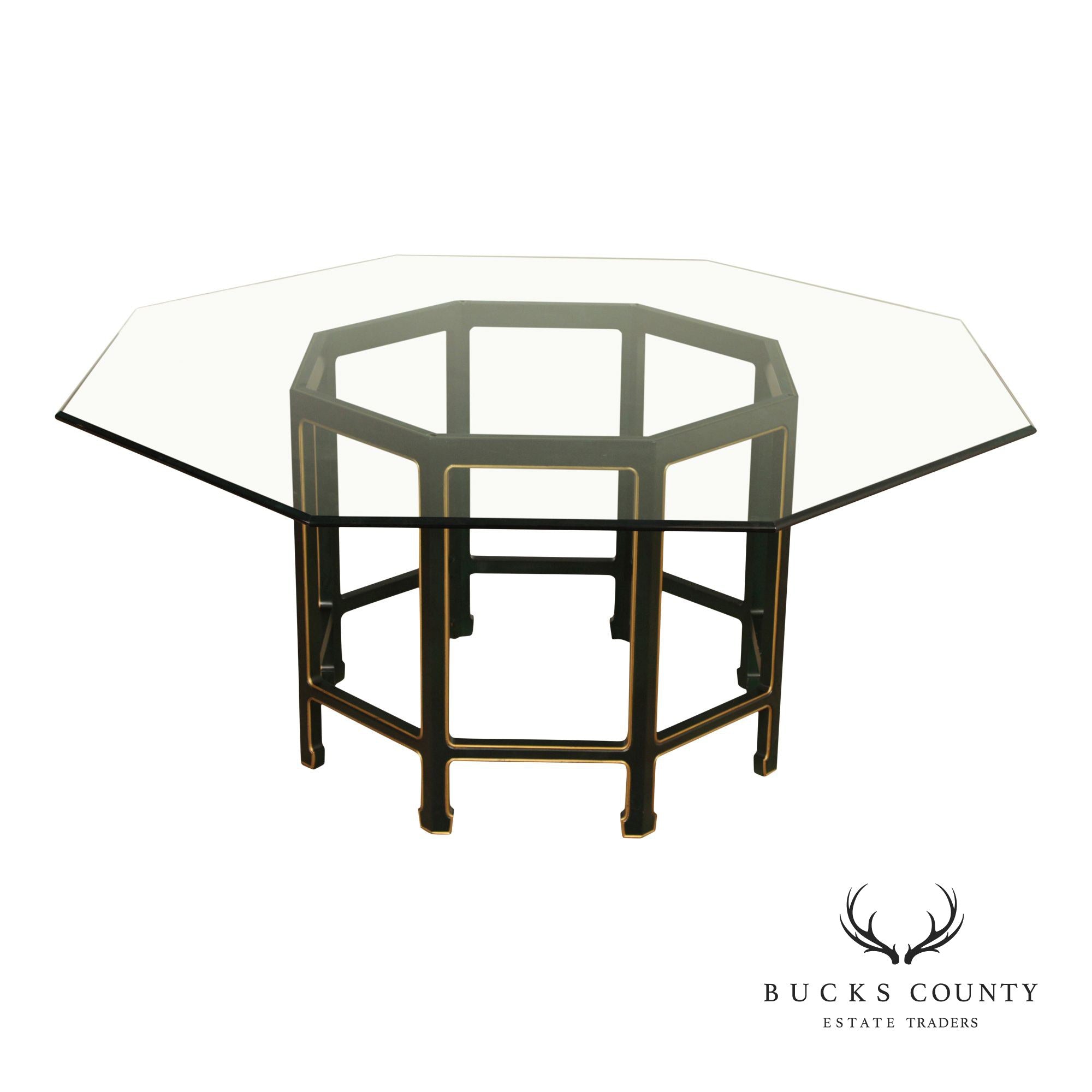 Kindel Chinoiserie Style Glass Top Dining Table
