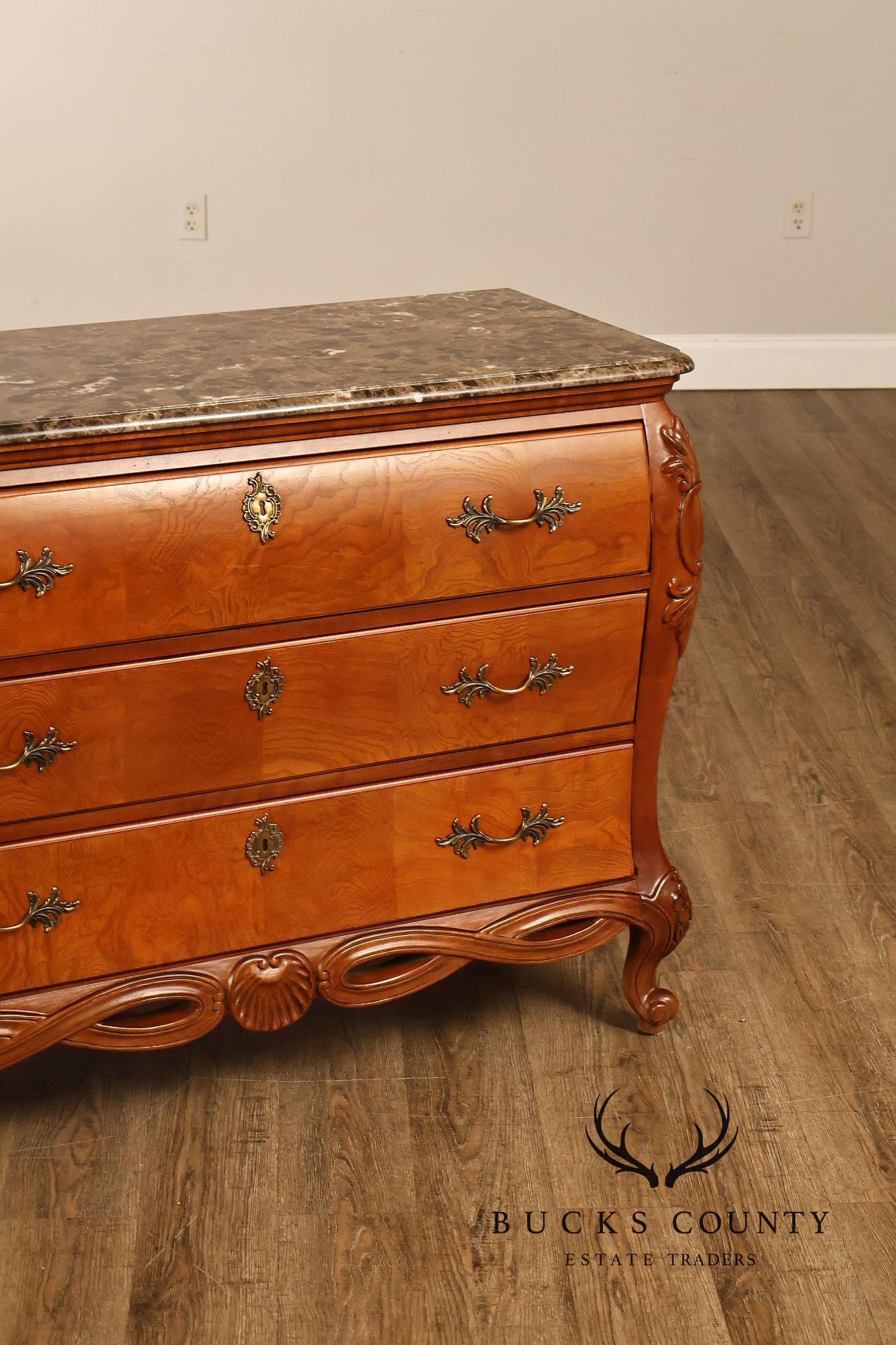 Century Furniture Pair of Marble Top Bombe Chests