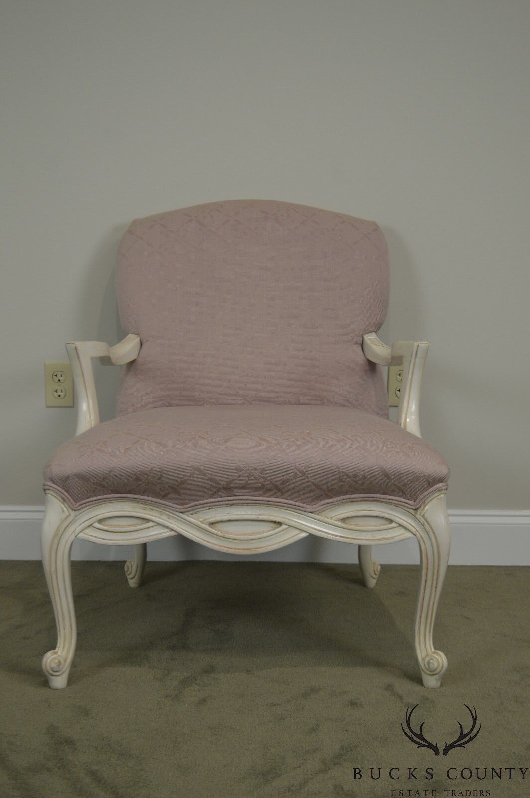 French Louis XV Style Custom Pair of Paint Frame Fauteuils Lounge Chairs