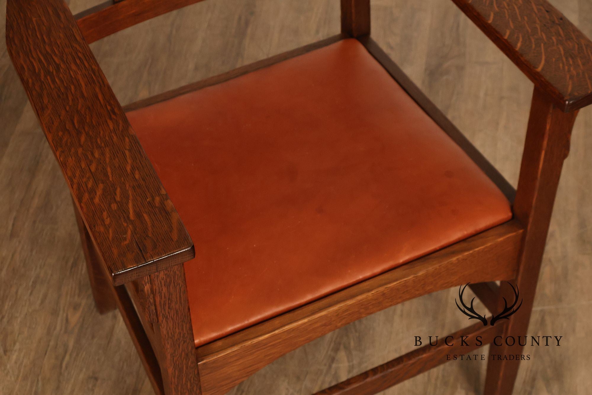 Gustav Stickley Antique Mission Oak Arts And Crafts Armchair With Leather Seat