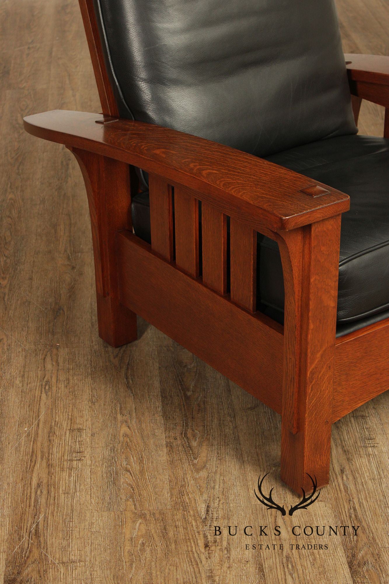 Stickley Mission Collection Oak Bow Arm Morris Chair and Ottoman