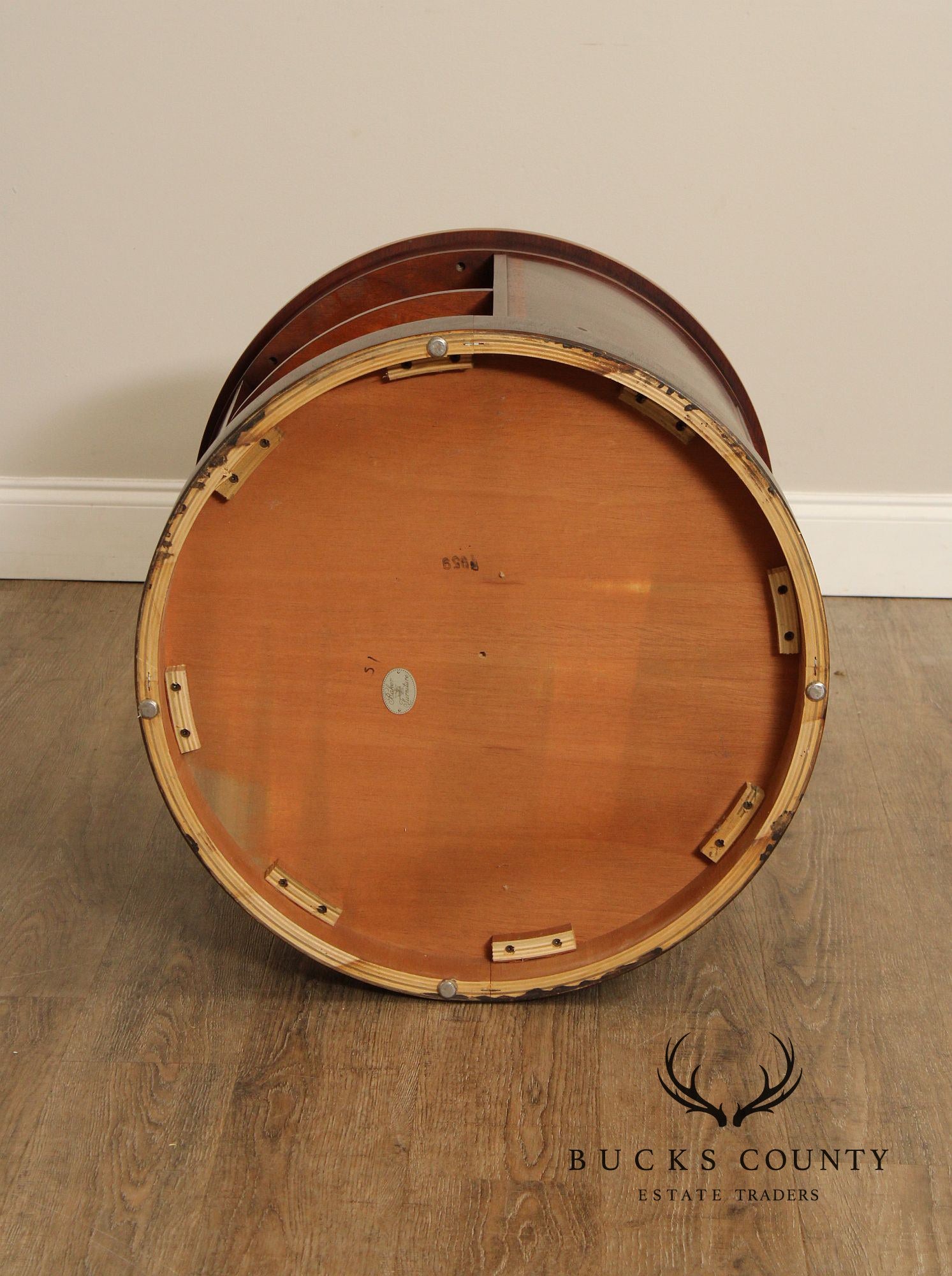 Baker Regency Style Round Mahogany Bookshelf Side Table