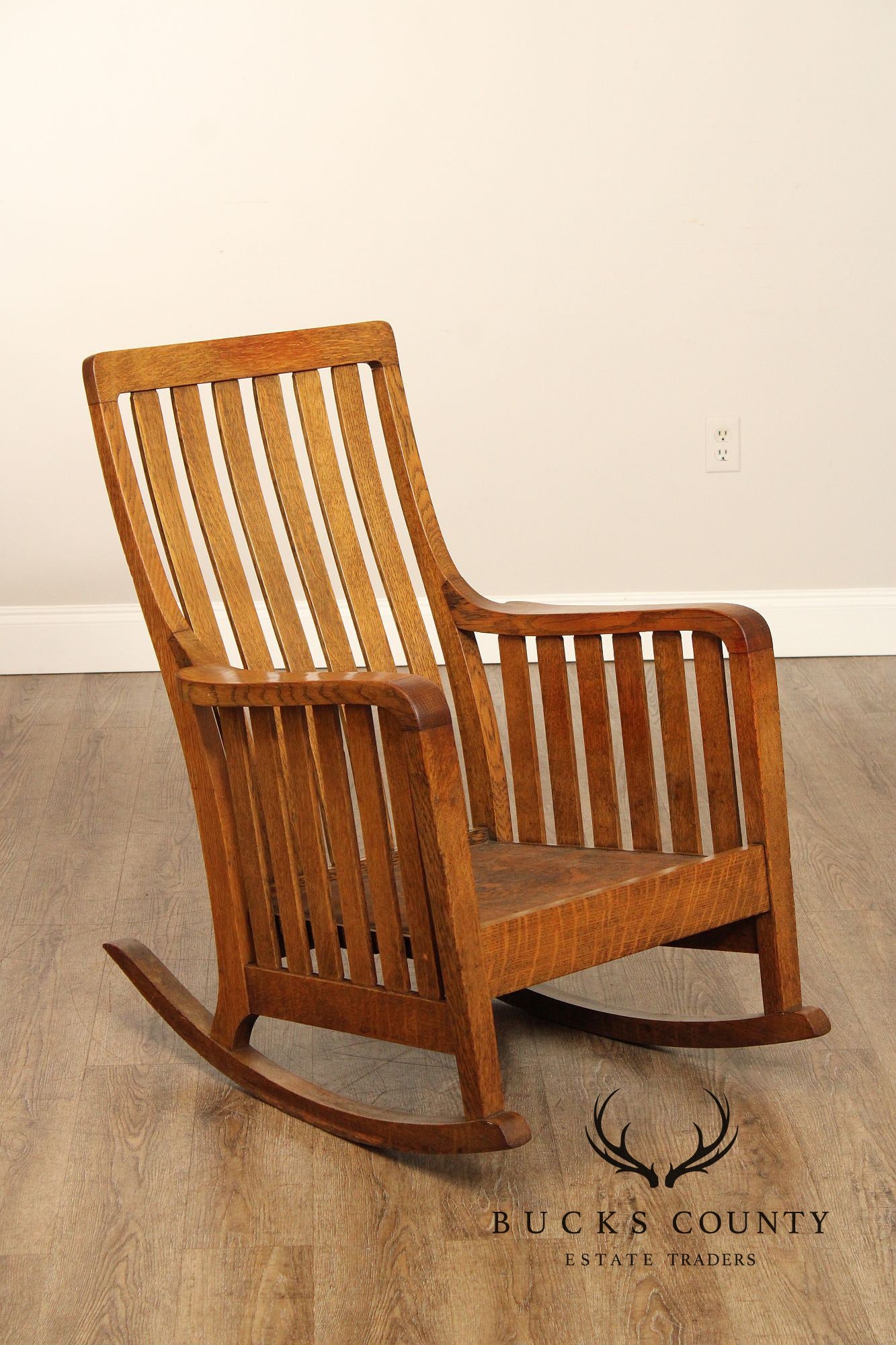 Antique Arts & Crafts Slatted Oak Rocker