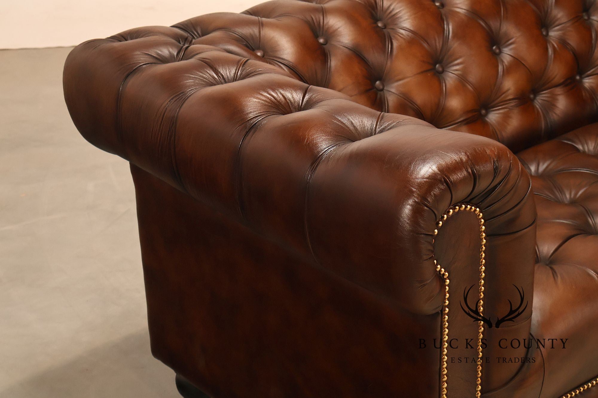 Chesterfield Style 6 Foot Cognac Brown Tufted Leather Sofa