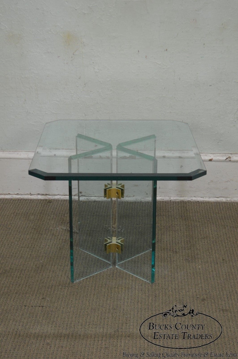 Leon Rosen for Pace Modern Glass Brass Side Table