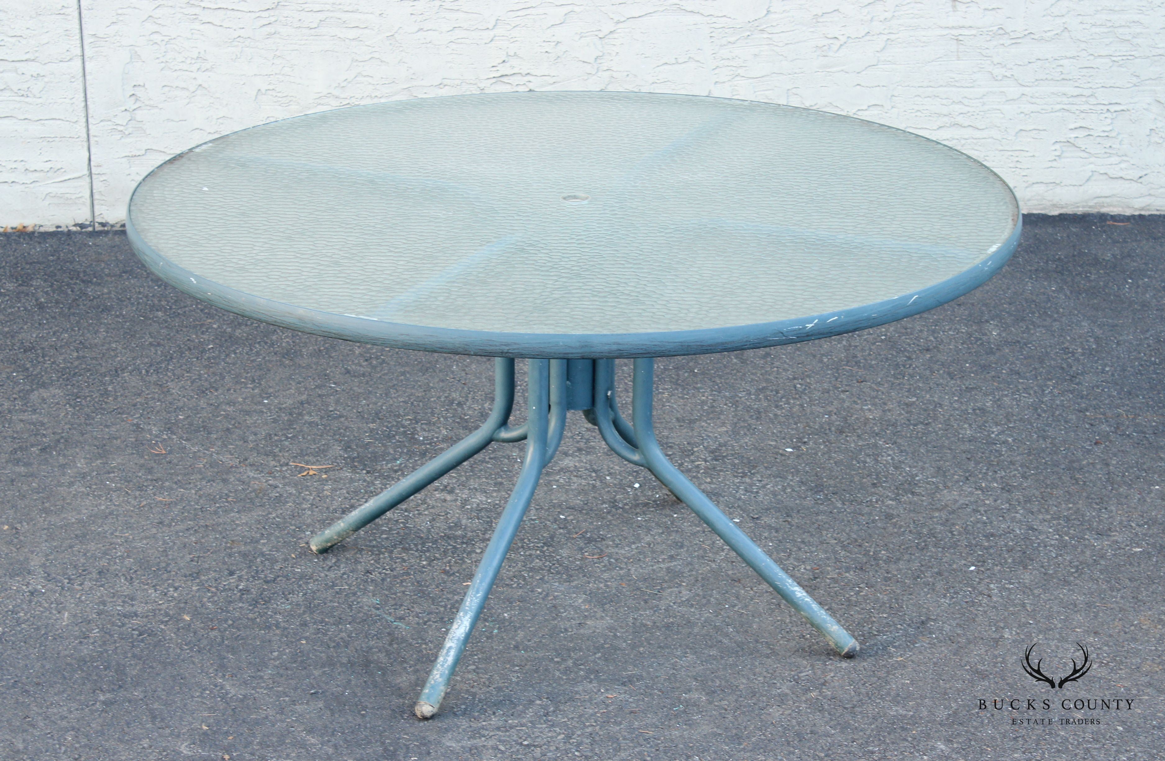 Mid Century Modern Round Glass Top Outdoor Patio Table