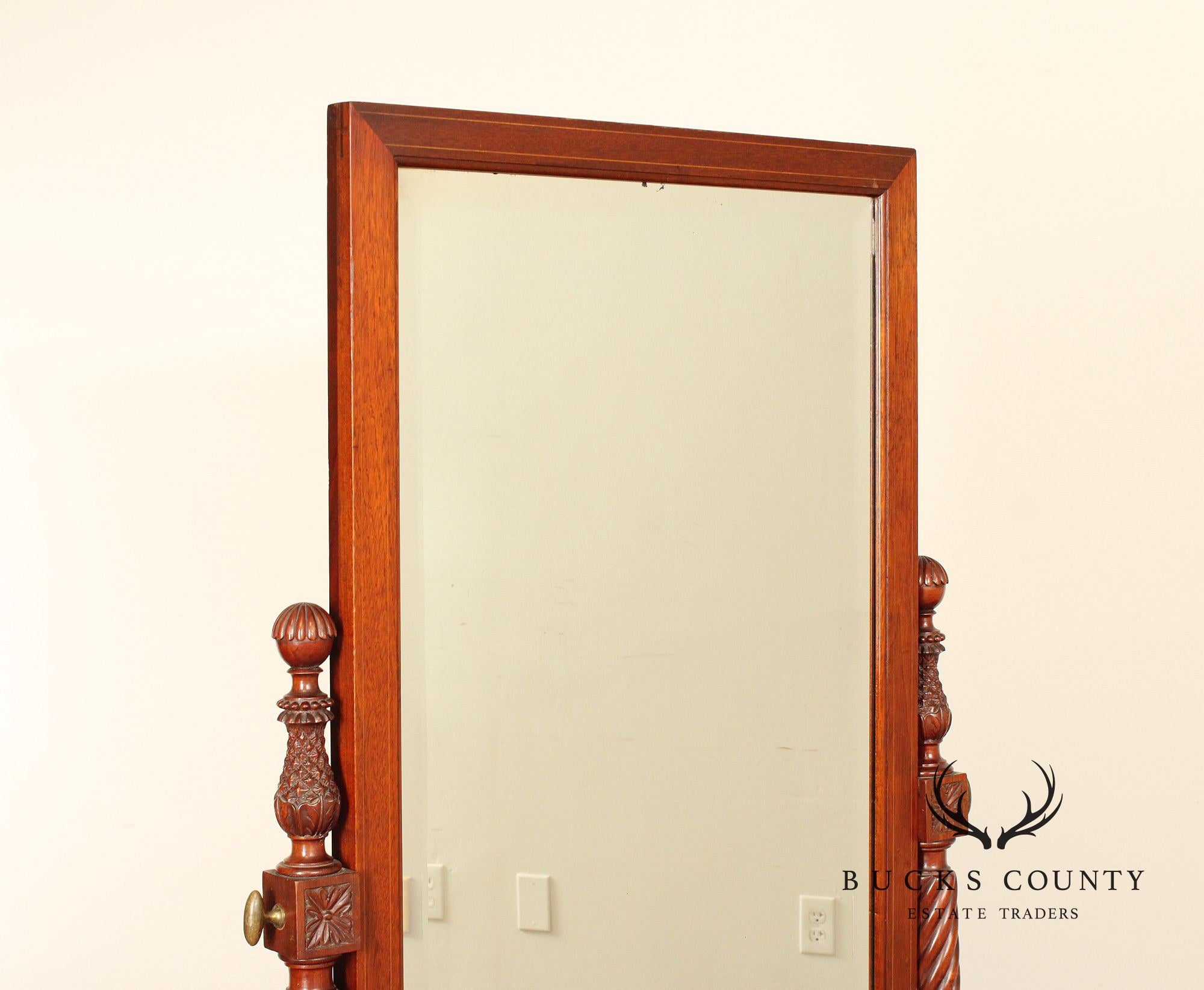 Antique Renaissance Revival Carved Mahogany Cheval Mirror