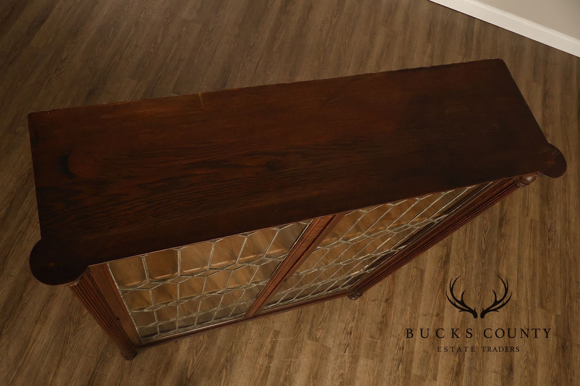 Arts and Crafts Antique Oak and Leaded Glass Bookcase