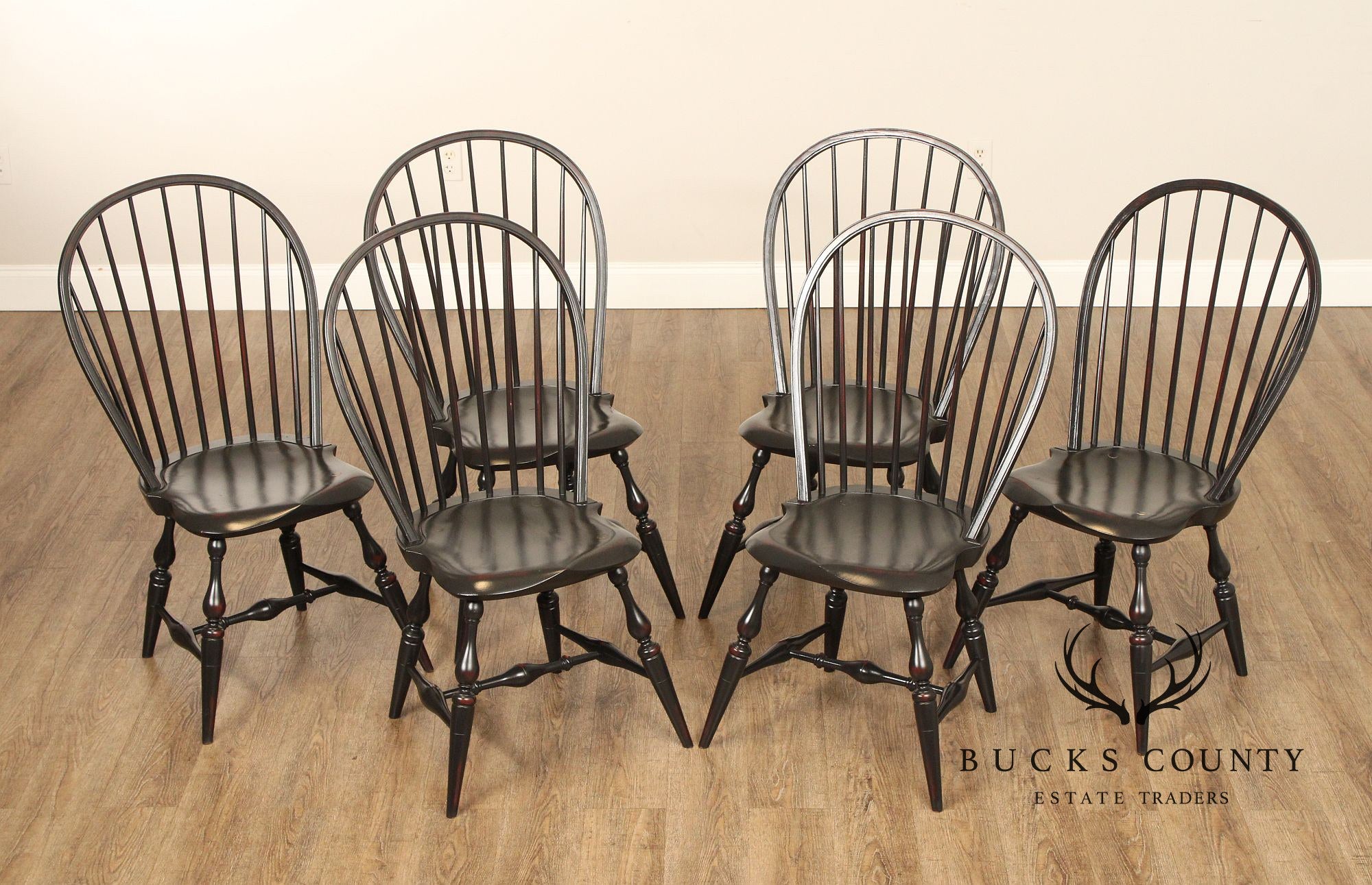 Warren Chair Works Set Of Six Black Painted Windsor Dining Chairs