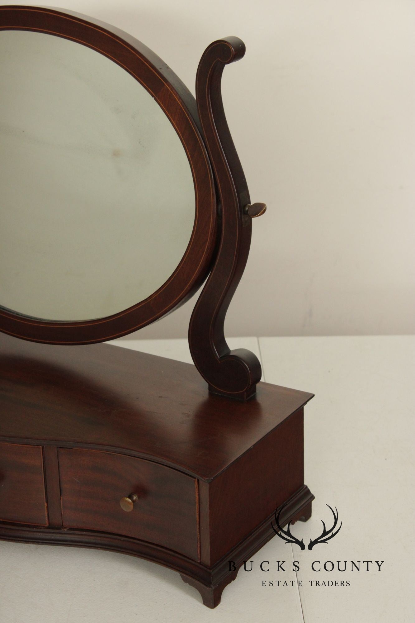 Potthast Bros. Federal Style Mahogany Shaving Mirror With Serpentine Base And Oval Swivel Glass