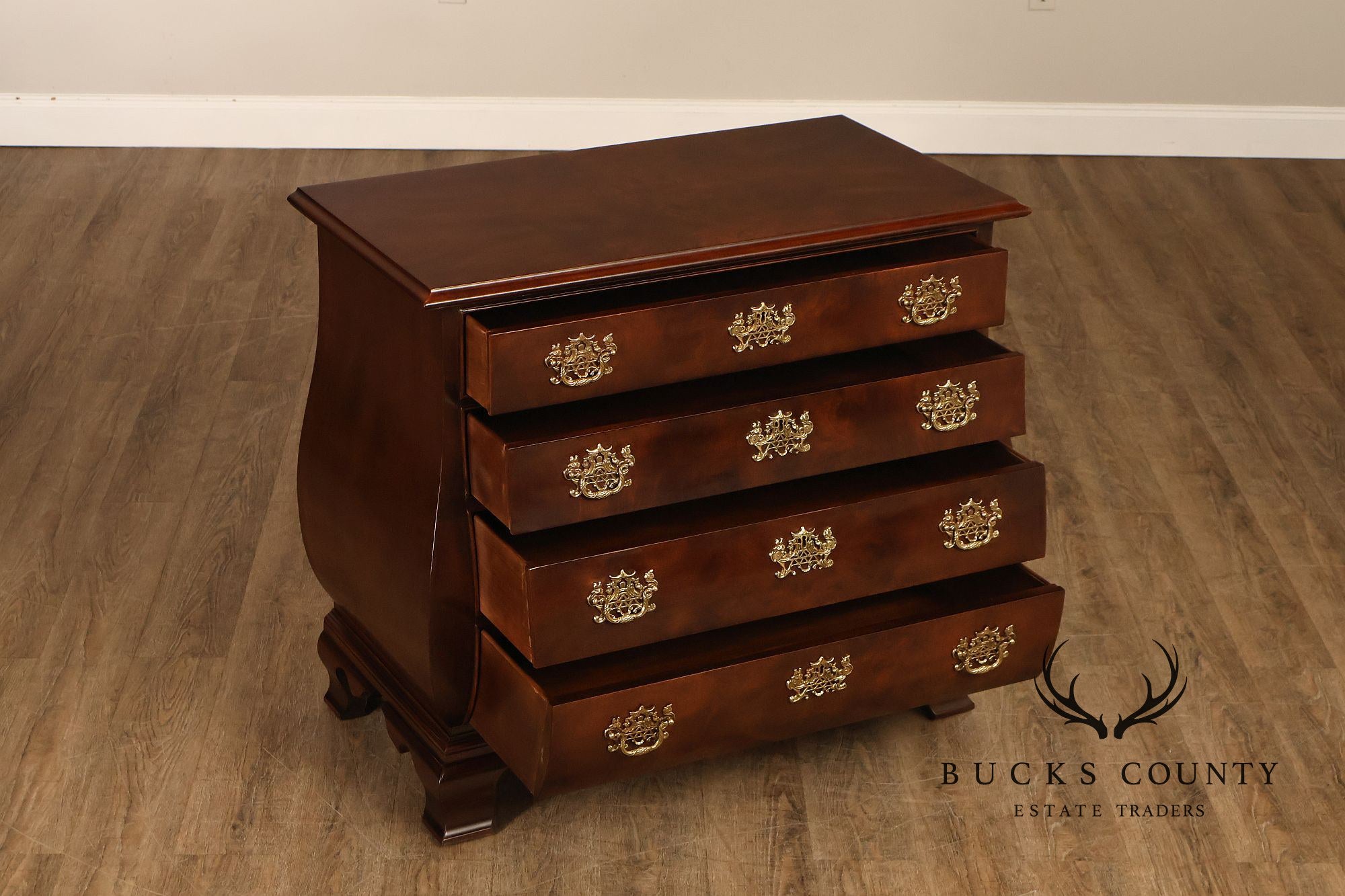 Henredon Chinese Chippendale Style Pair of Mahogany Bombe Chests