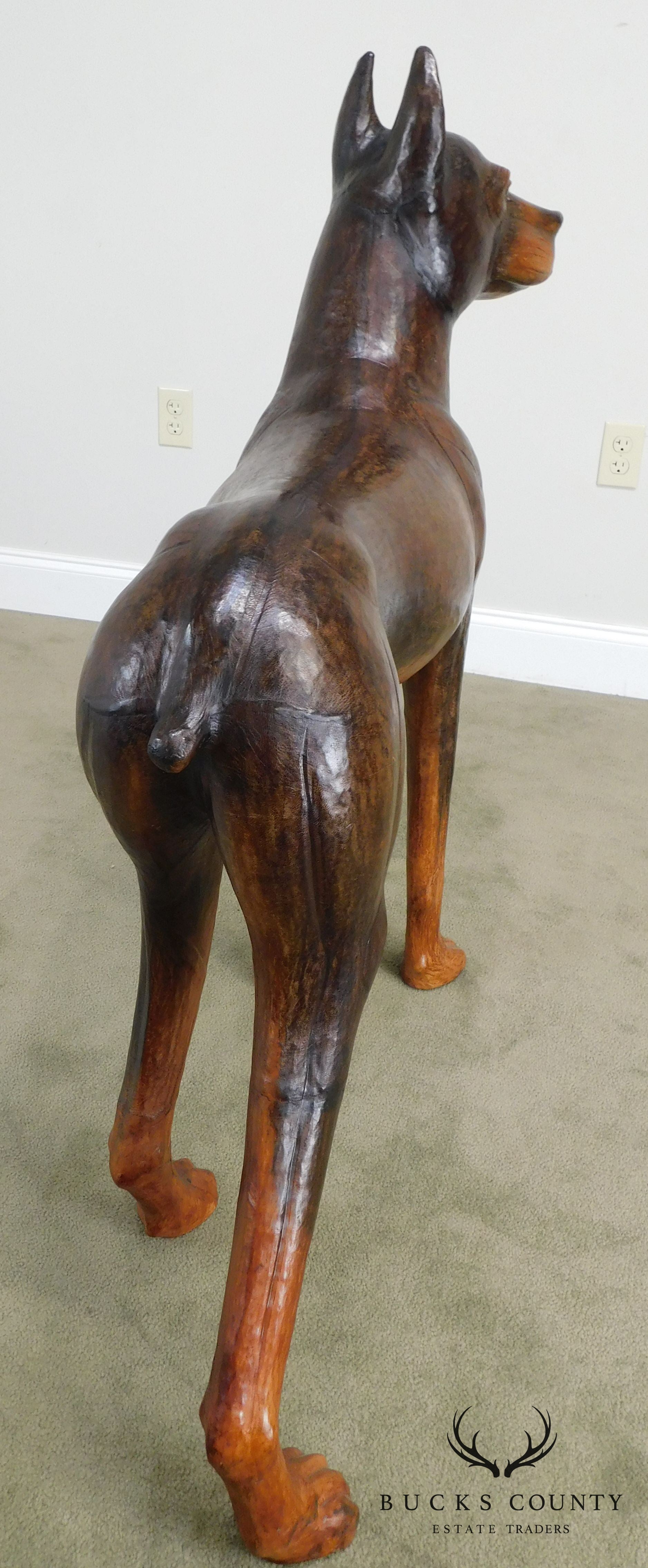 Life Size Leather Wrapped Doberman Pinscher Dog Statue