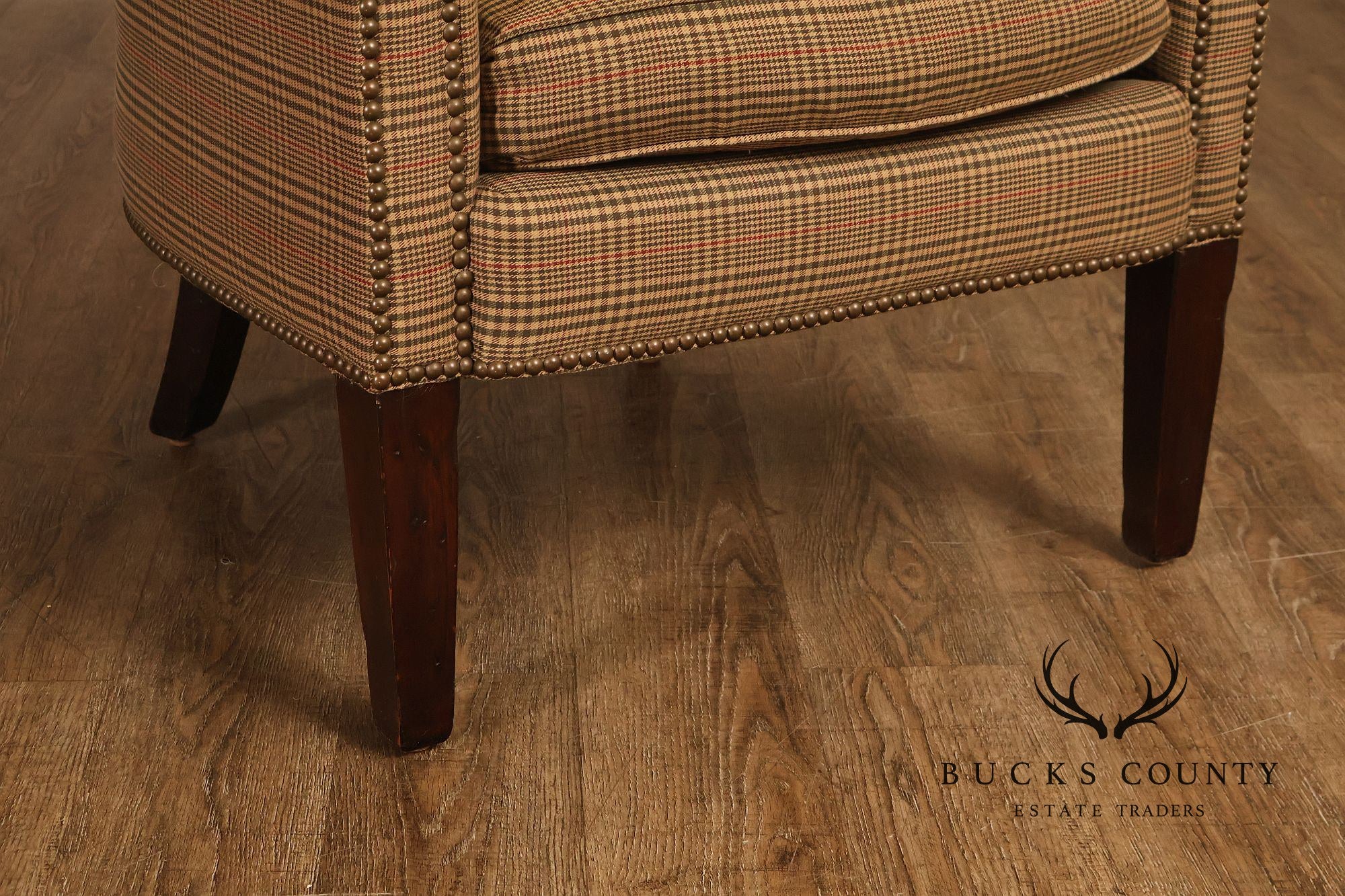 Ralph Lauren Traditional Plaid Upholstered Wingback Lounge Chairs