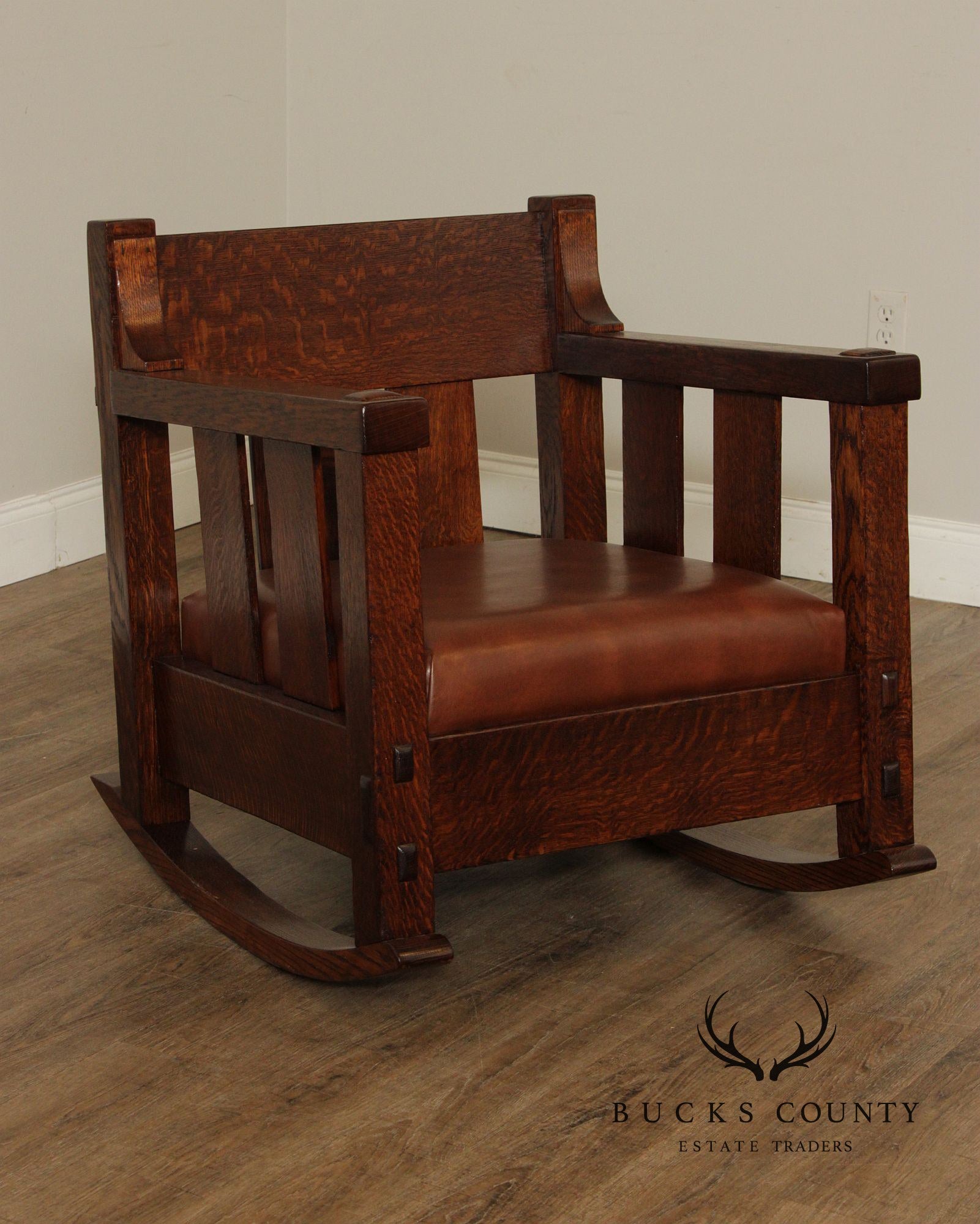 Lifetime Furniture Co. Antique Mission Oak Rocker and Armchair